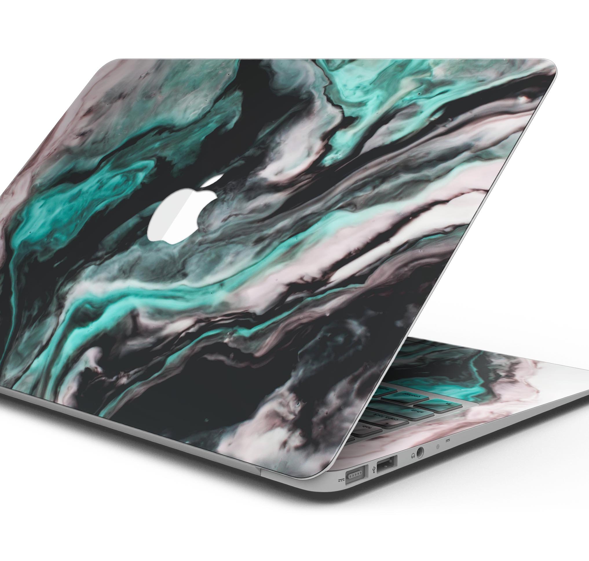 Modern Marble Aqua Mix V11 skin decal wrap kit for Apple MacBook, showcasing a stylish marble design with a premium vinyl finish.