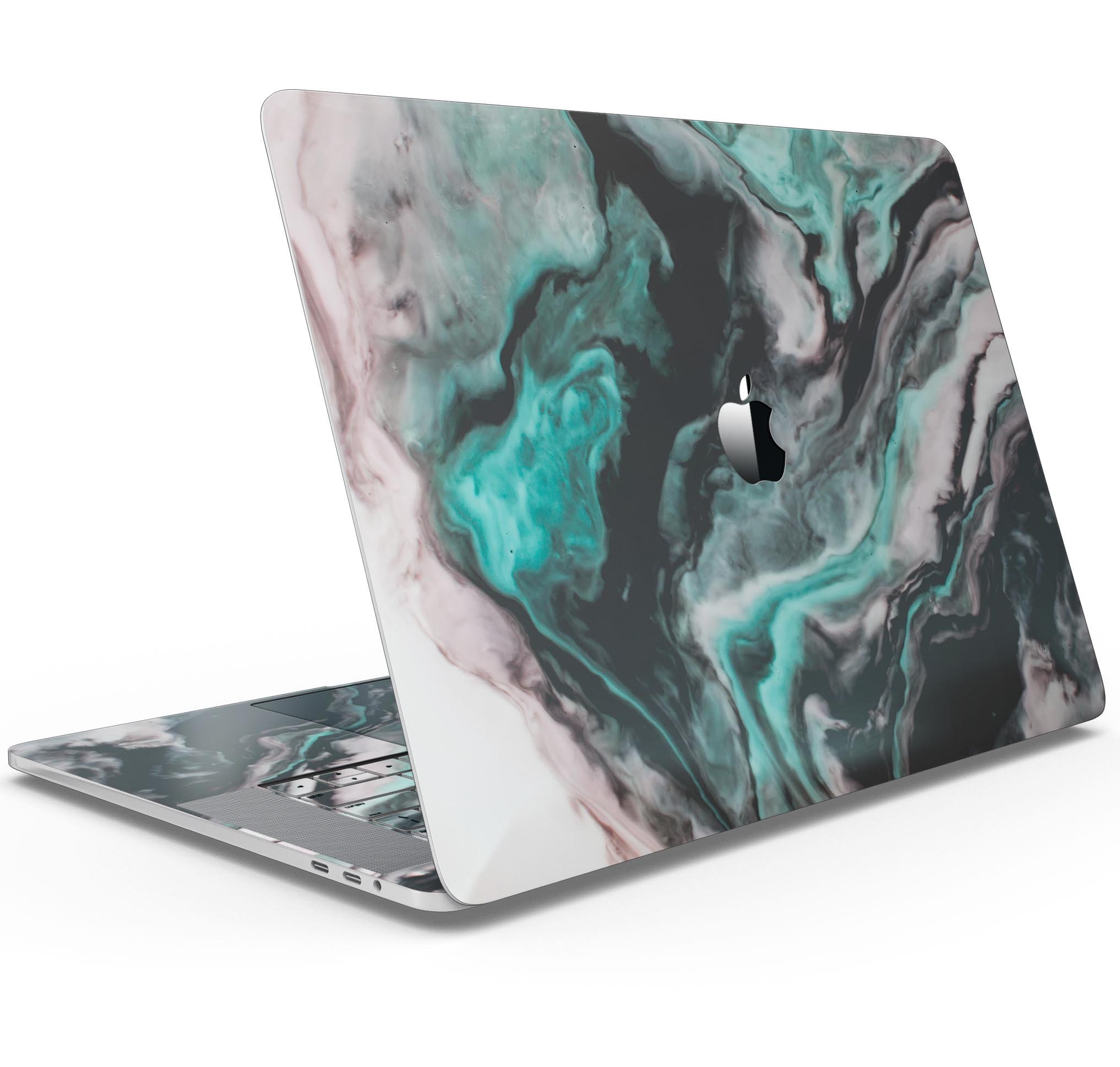 Modern Marble Aqua Mix V11 skin decal wrap kit for Apple MacBook, showcasing a stylish marble design with a premium vinyl finish.