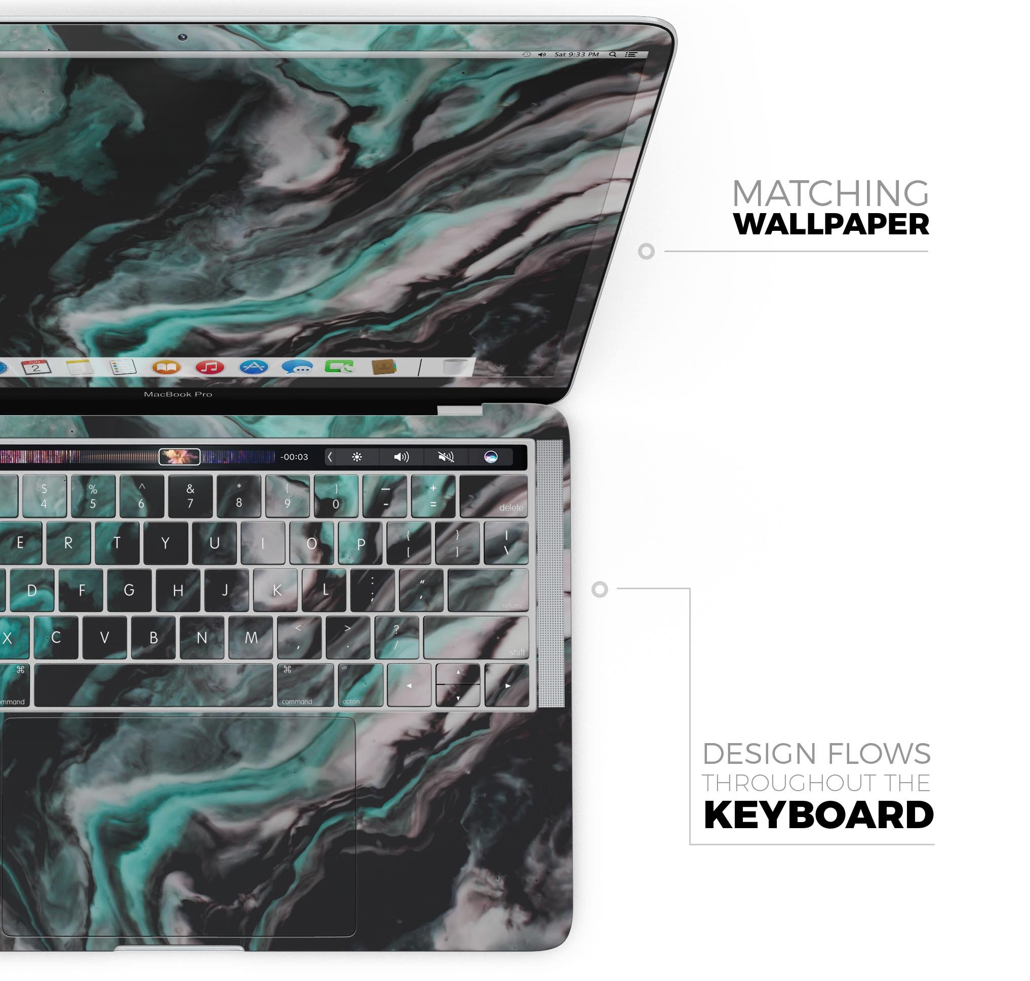 Modern Marble Aqua Mix V11 skin decal wrap kit for Apple MacBook, showcasing a stylish marble design with a premium vinyl finish.