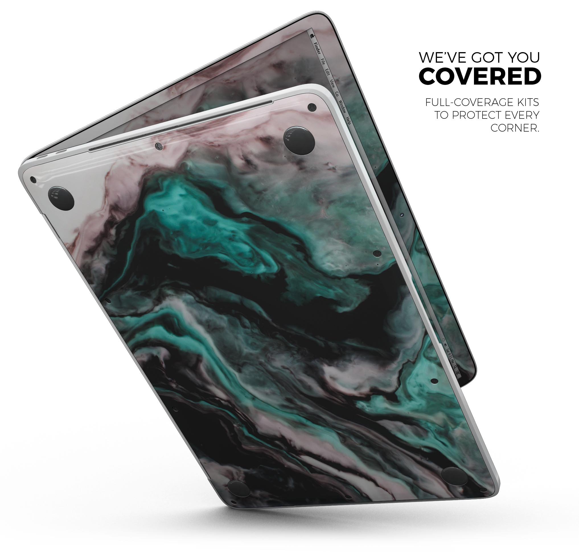 Modern Marble Aqua Mix V11 skin decal wrap kit for Apple MacBook, showcasing a stylish marble design with a premium vinyl finish.