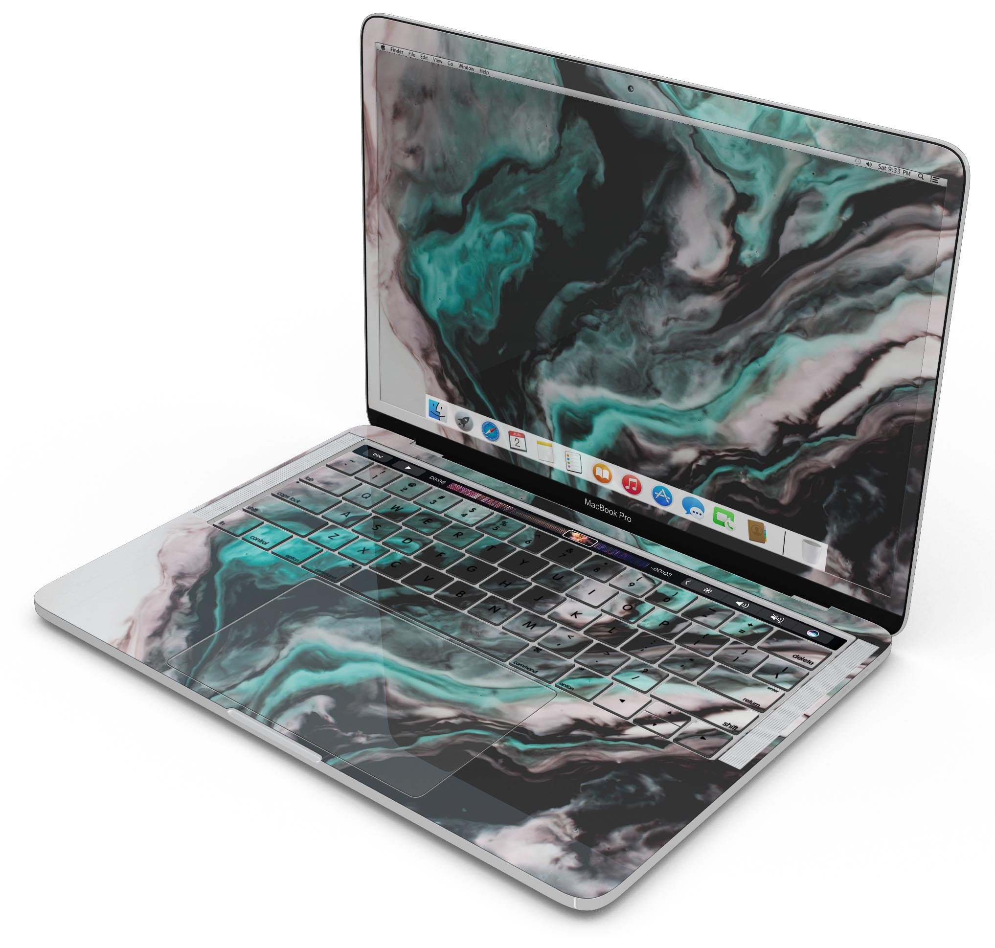 Modern Marble Aqua Mix V11 skin decal wrap kit for Apple MacBook, showcasing a stylish marble design with a premium vinyl finish.