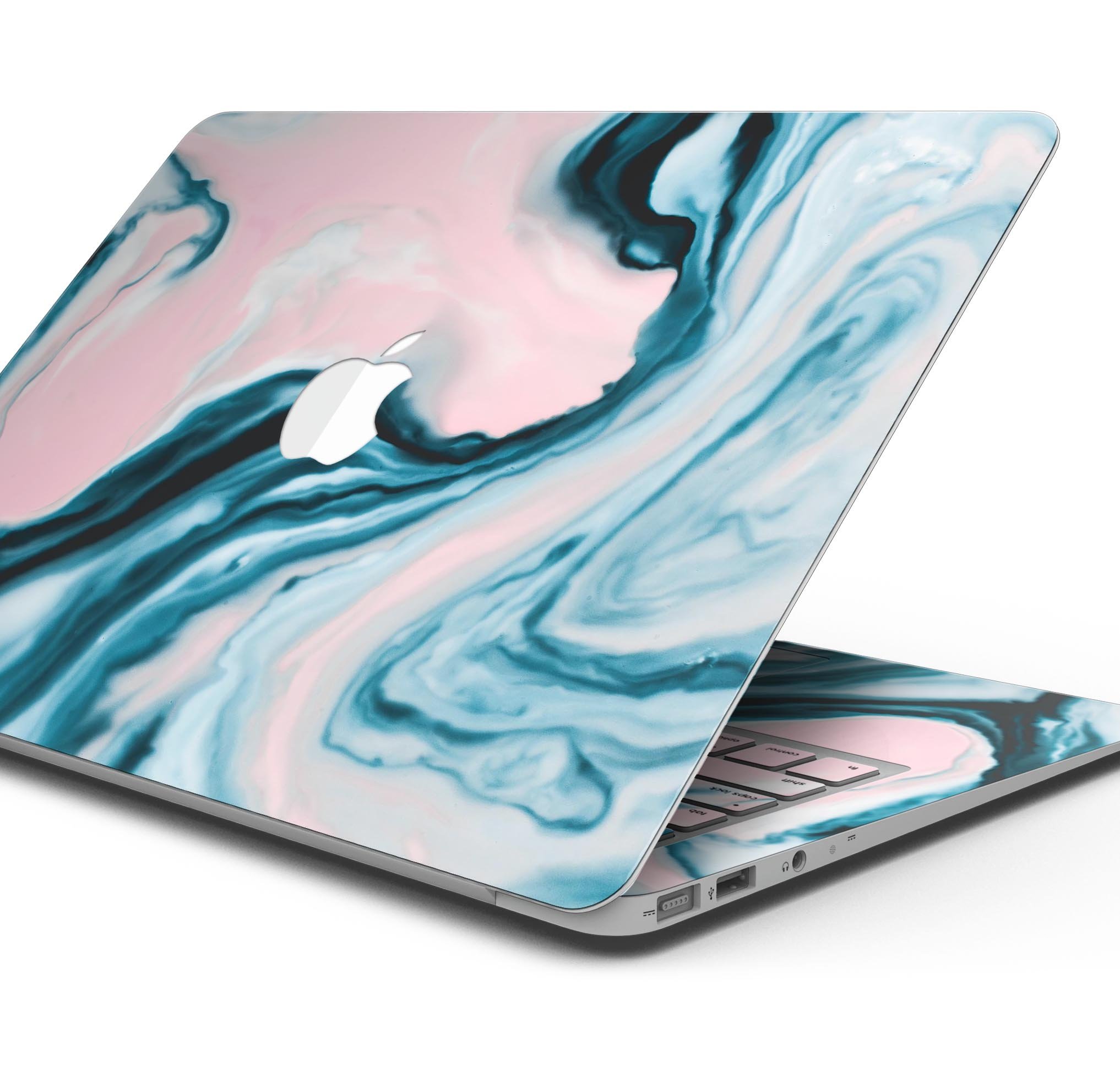 Modern Marble Aqua Mix V12 skin decal wrap kit for Apple MacBook, showcasing a stylish marble design with a premium vinyl finish.