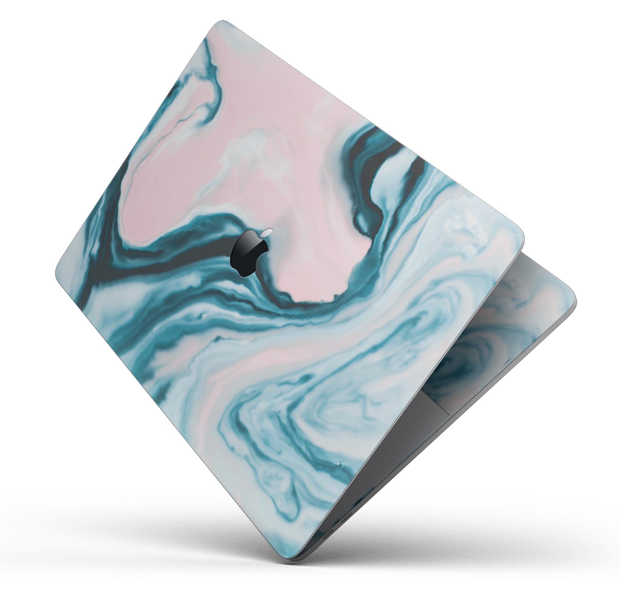 Modern Marble Aqua Mix V12 skin decal wrap kit for Apple MacBook, showcasing a stylish marble design with a premium vinyl finish.