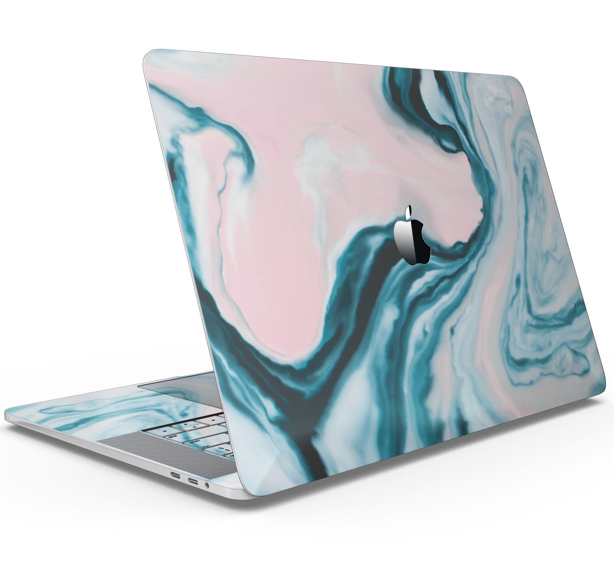 Modern Marble Aqua Mix V12 skin decal wrap kit for Apple MacBook, showcasing a stylish marble design with a premium vinyl finish.