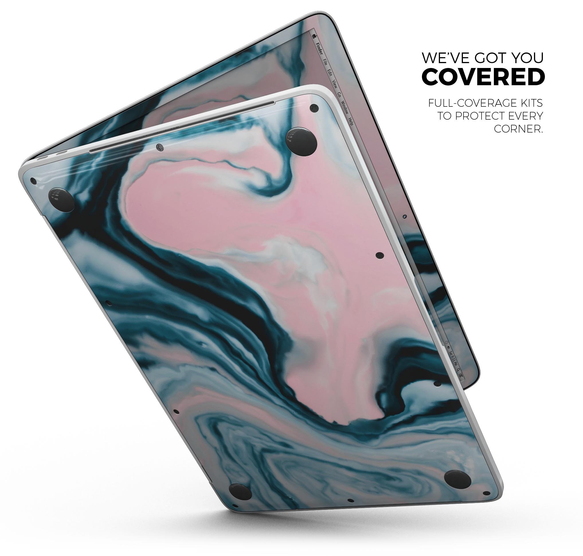 Modern Marble Aqua Mix V12 skin decal wrap kit for Apple MacBook, showcasing a stylish marble design with a premium vinyl finish.