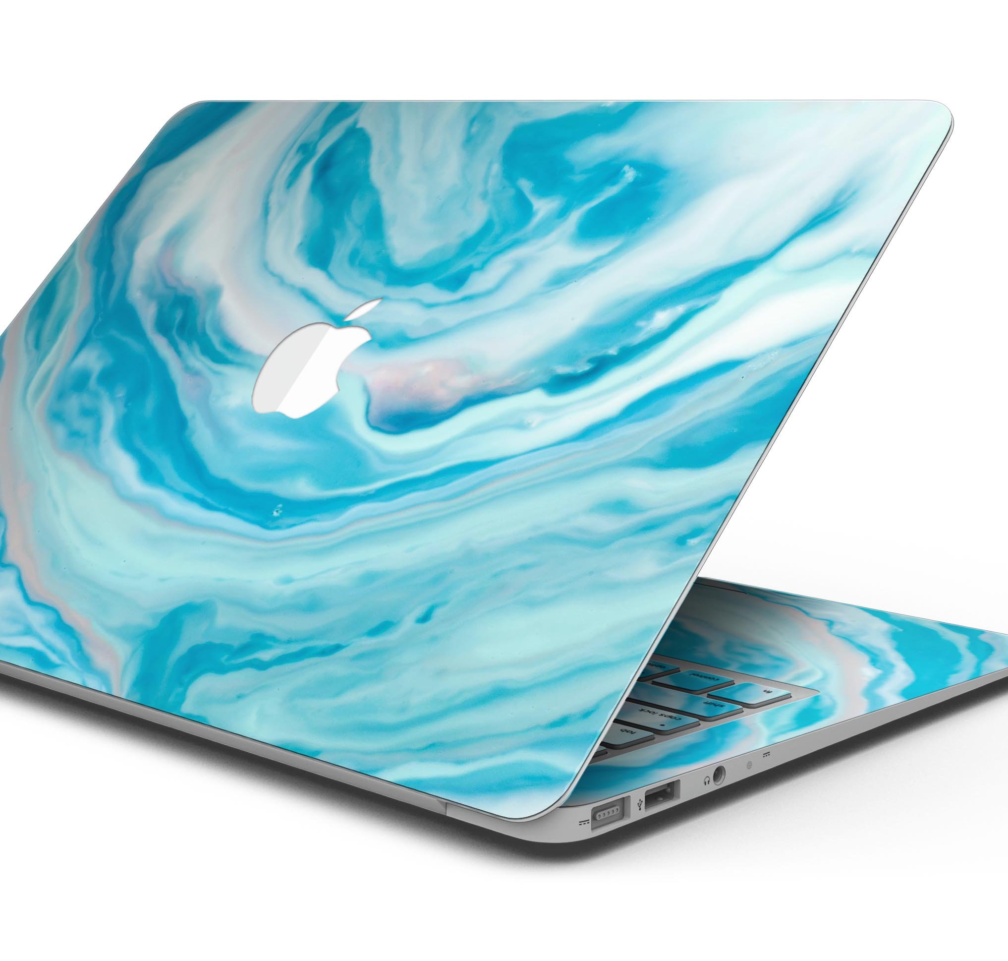 Modern Marble Aqua Mix V16 skin decal wrap kit for Apple MacBook, showcasing a stylish marble design with a soft-matte finish.