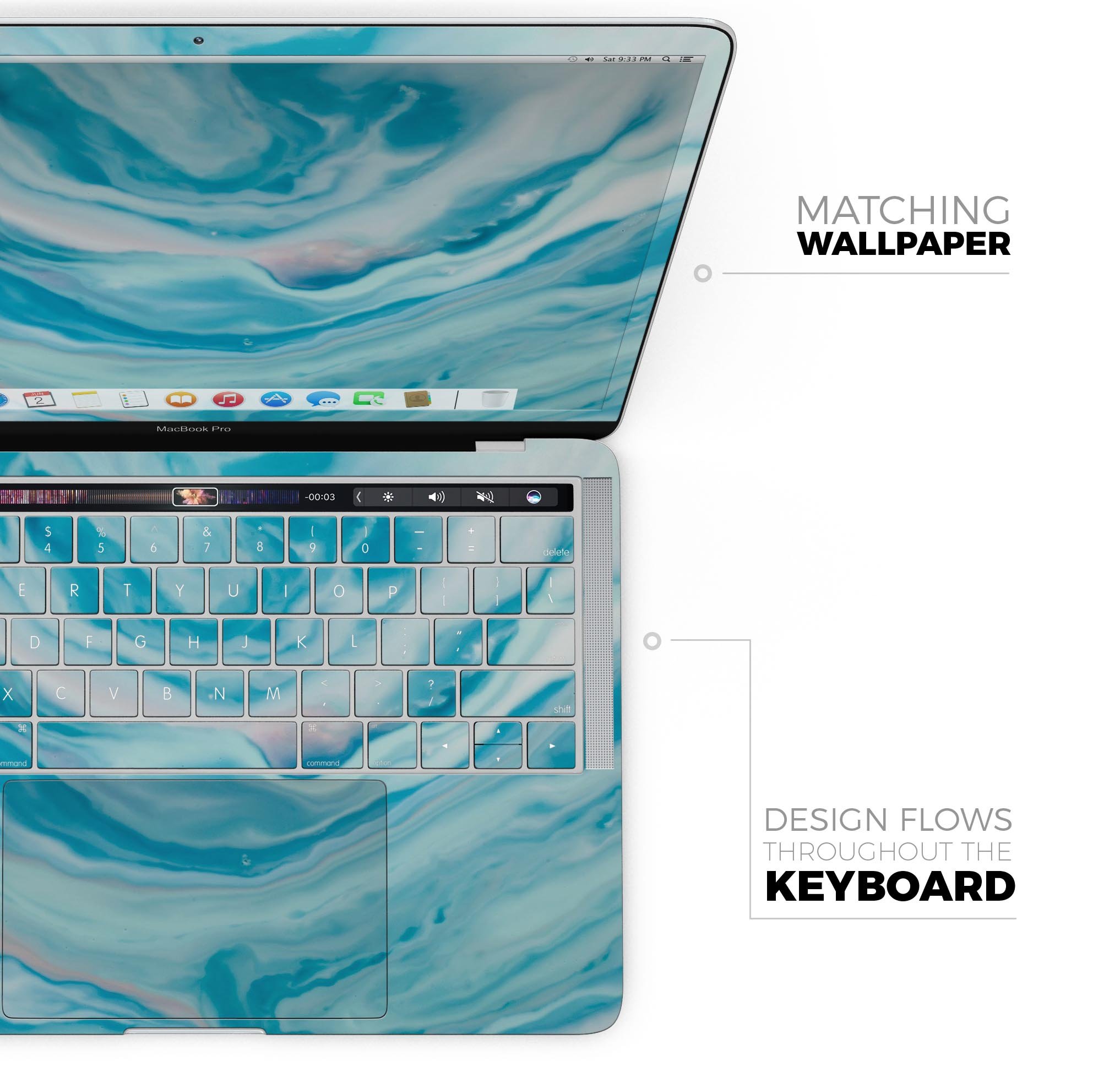 Modern Marble Aqua Mix V16 skin decal wrap kit for Apple MacBook, showcasing a stylish marble design with a soft-matte finish.