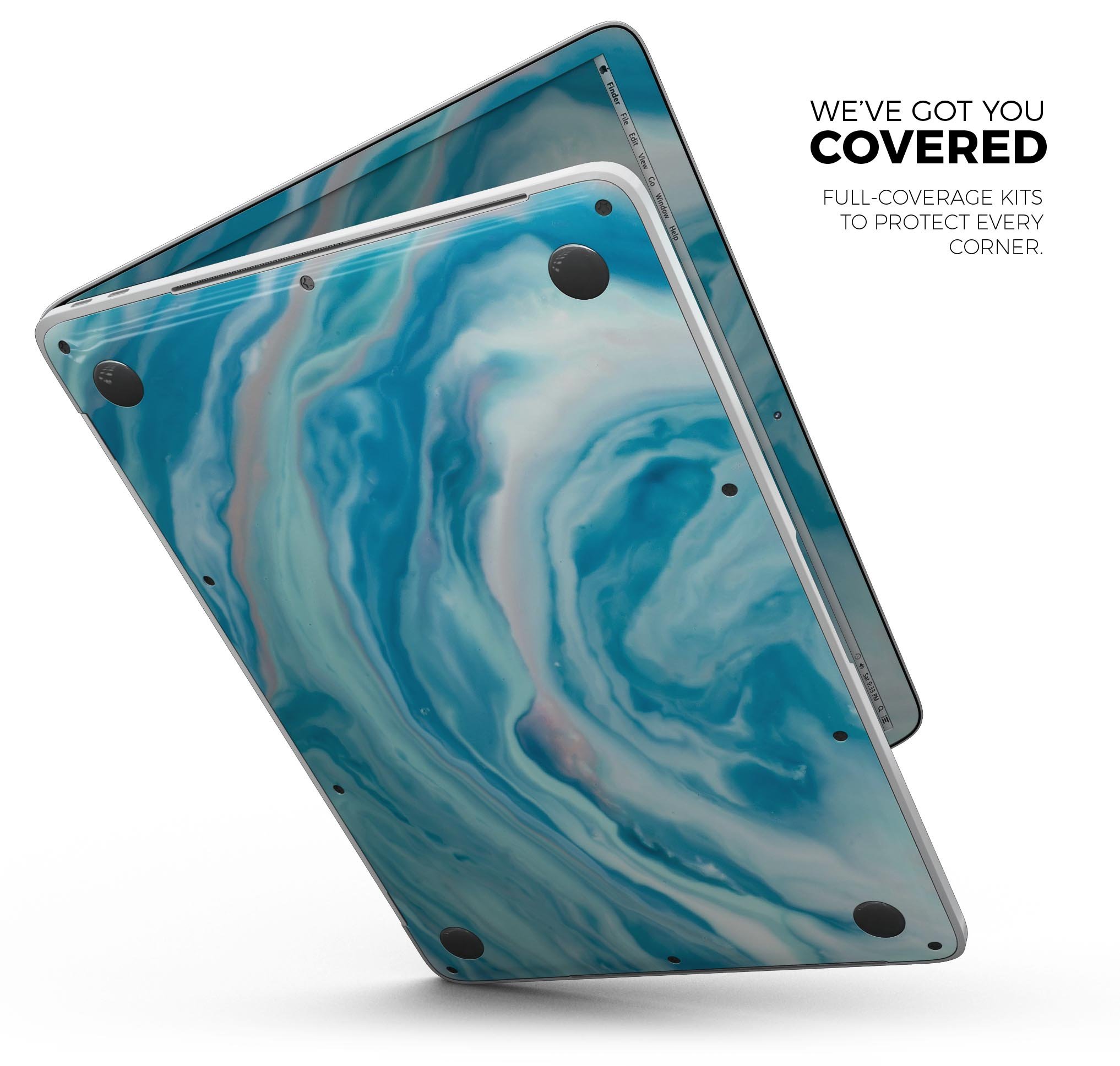 Modern Marble Aqua Mix V16 skin decal wrap kit for Apple MacBook, showcasing a stylish marble design with a soft-matte finish.