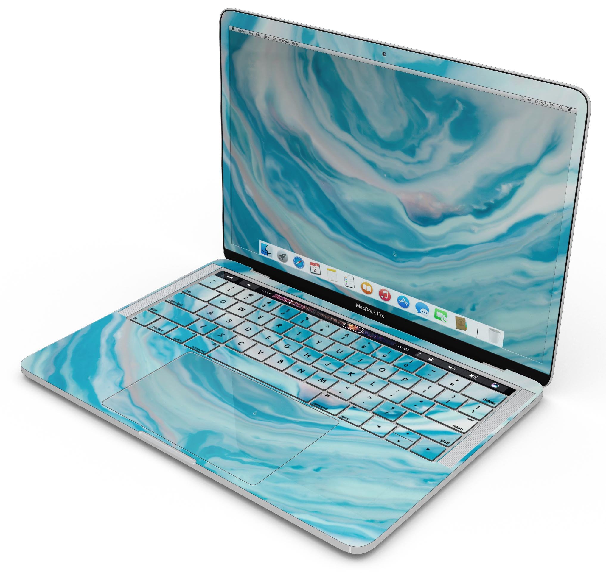 Modern Marble Aqua Mix V16 skin decal wrap kit for Apple MacBook, showcasing a stylish marble design with a soft-matte finish.