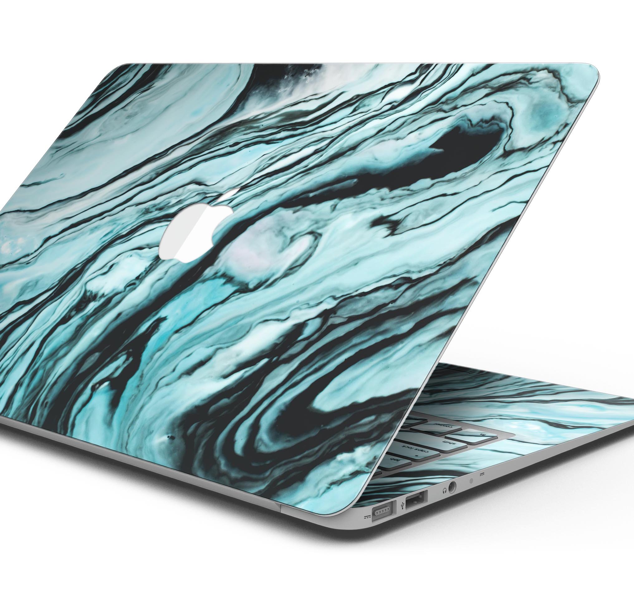 Modern Marble Aqua Mix V2 skin decal wrap kit for Apple MacBook, showcasing a stylish marble design with a soft-matte finish.