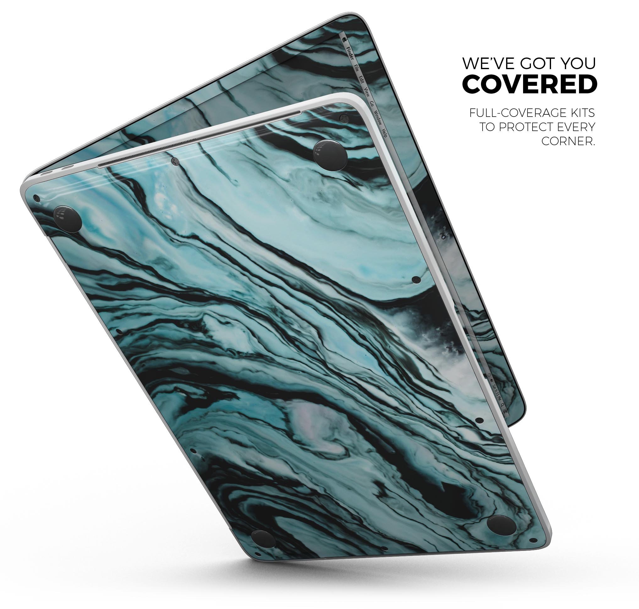 Modern Marble Aqua Mix V2 skin decal wrap kit for Apple MacBook, showcasing a stylish marble design with a soft-matte finish.