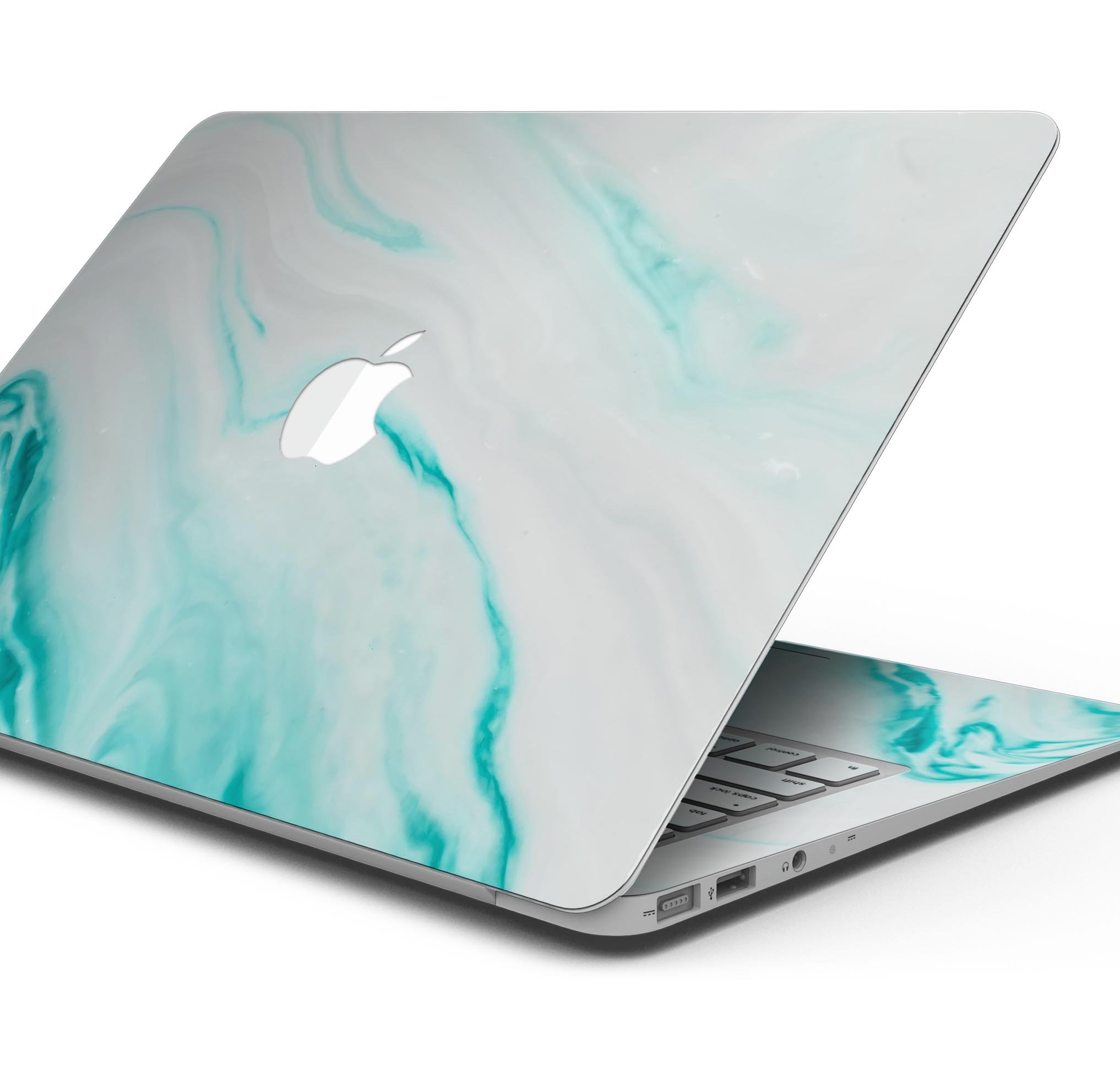 Modern Marble Aqua Mix V7 skin decal wrap kit for MacBook, showcasing a stylish marble design with a premium vinyl finish.