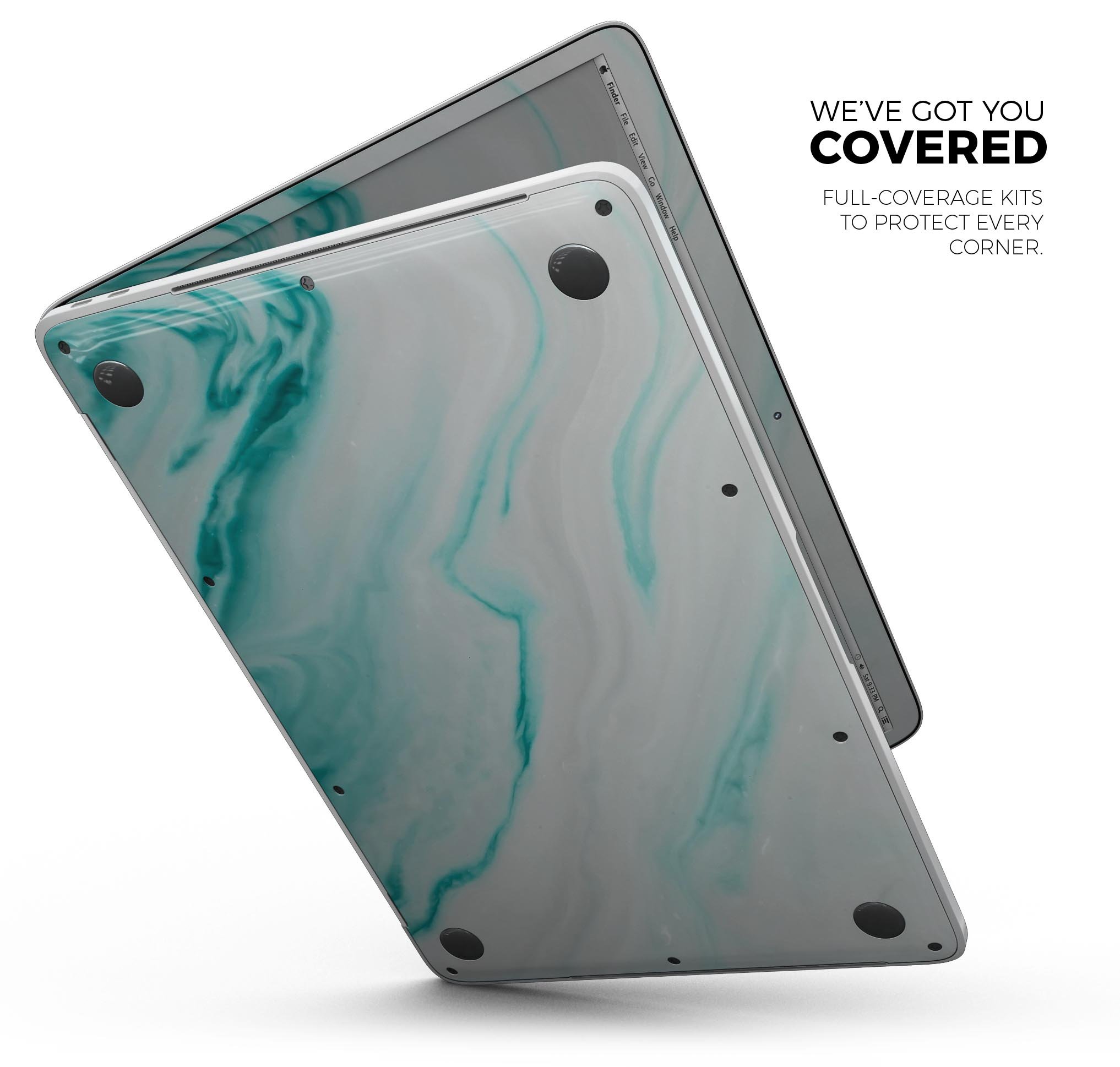 Modern Marble Aqua Mix V7 skin decal wrap kit for MacBook, showcasing a stylish marble design with a premium vinyl finish.