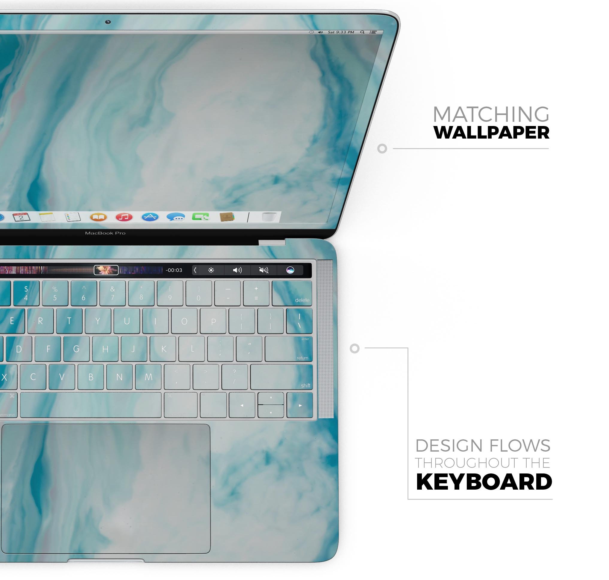 Modern Marble Aqua Mix V9 skin decal wrap kit for MacBook, showcasing a stylish marble design with a premium vinyl finish.