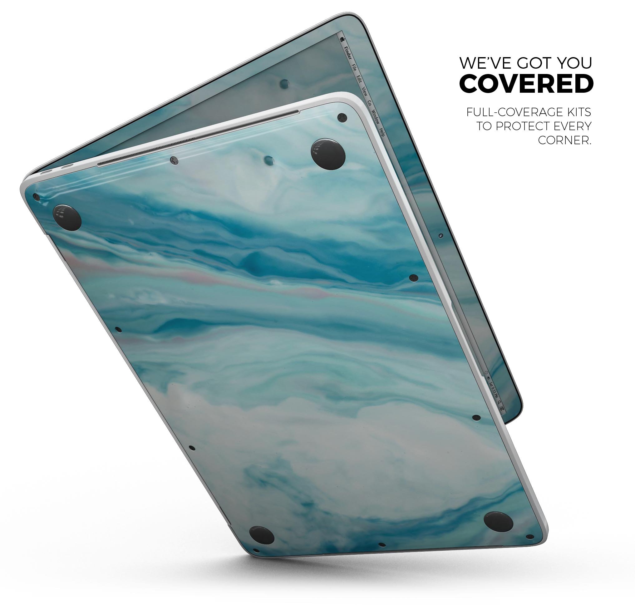 Modern Marble Aqua Mix V9 skin decal wrap kit for MacBook, showcasing a stylish marble design with a premium vinyl finish.