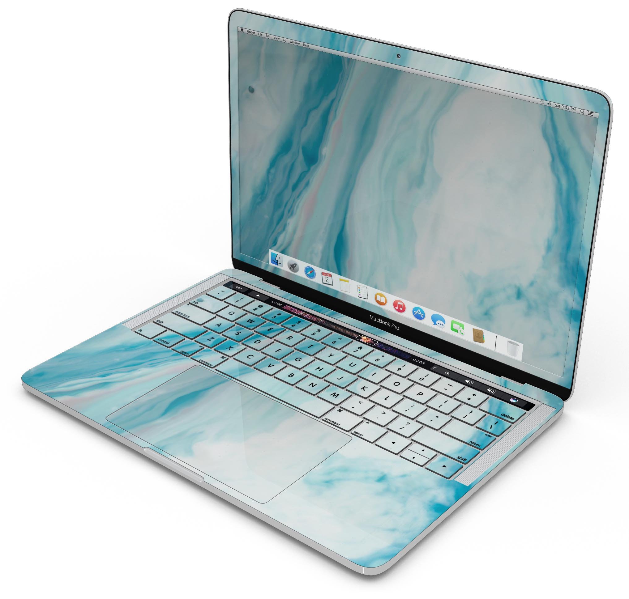 Modern Marble Aqua Mix V9 skin decal wrap kit for MacBook, showcasing a stylish marble design with a premium vinyl finish.