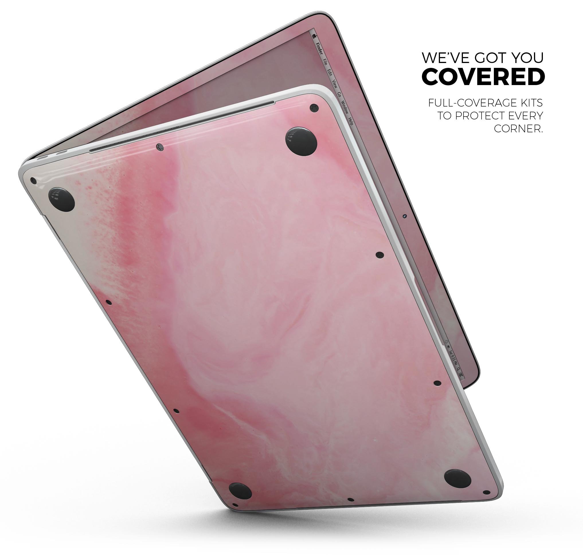 Modern Marble Coral Pink Mix V1 skin decal wrap kit for MacBook, showcasing a stylish coral pink marble design.