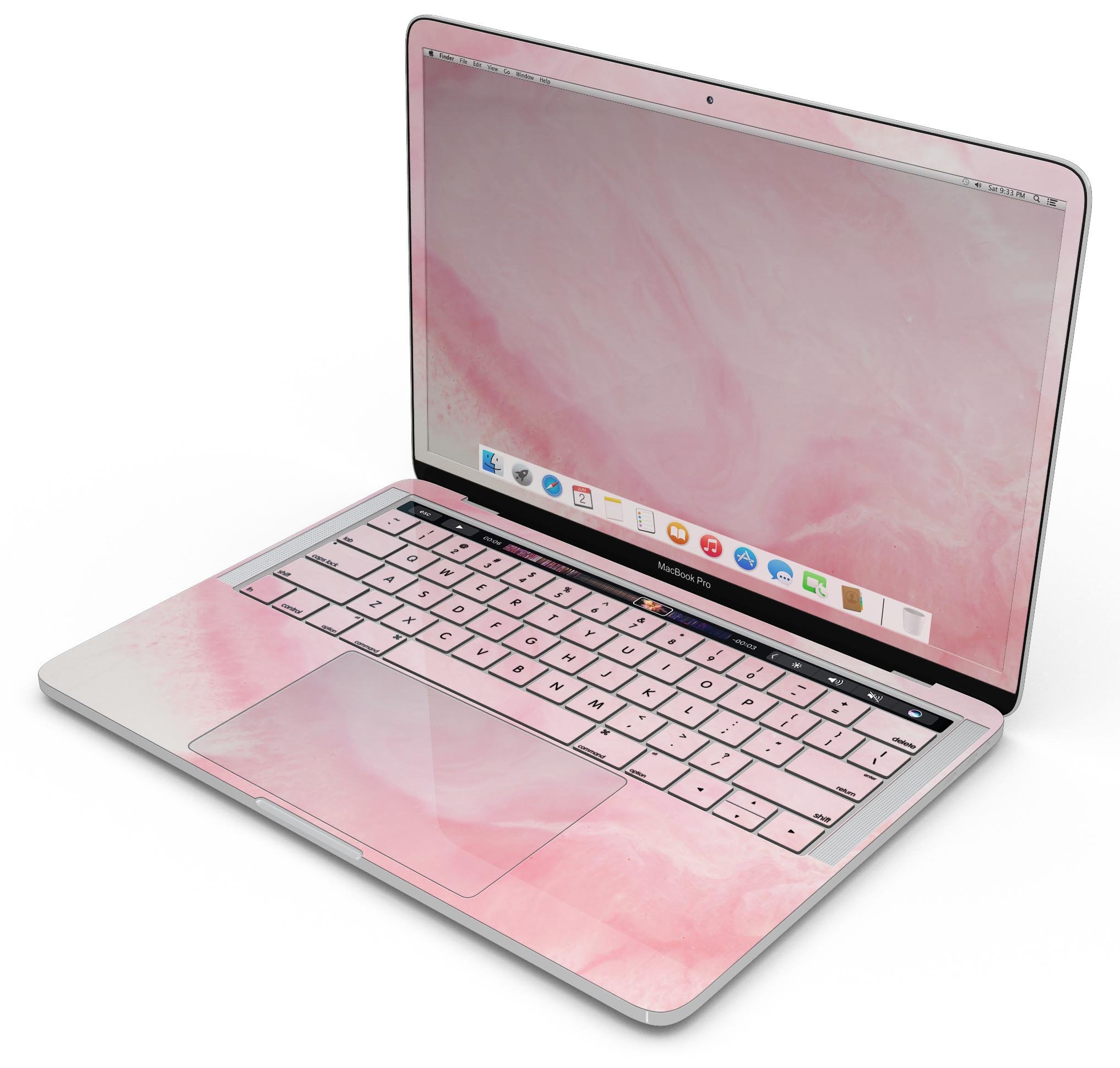 Modern Marble Coral Pink Mix V1 skin decal wrap kit for MacBook, showcasing a stylish coral pink marble design.