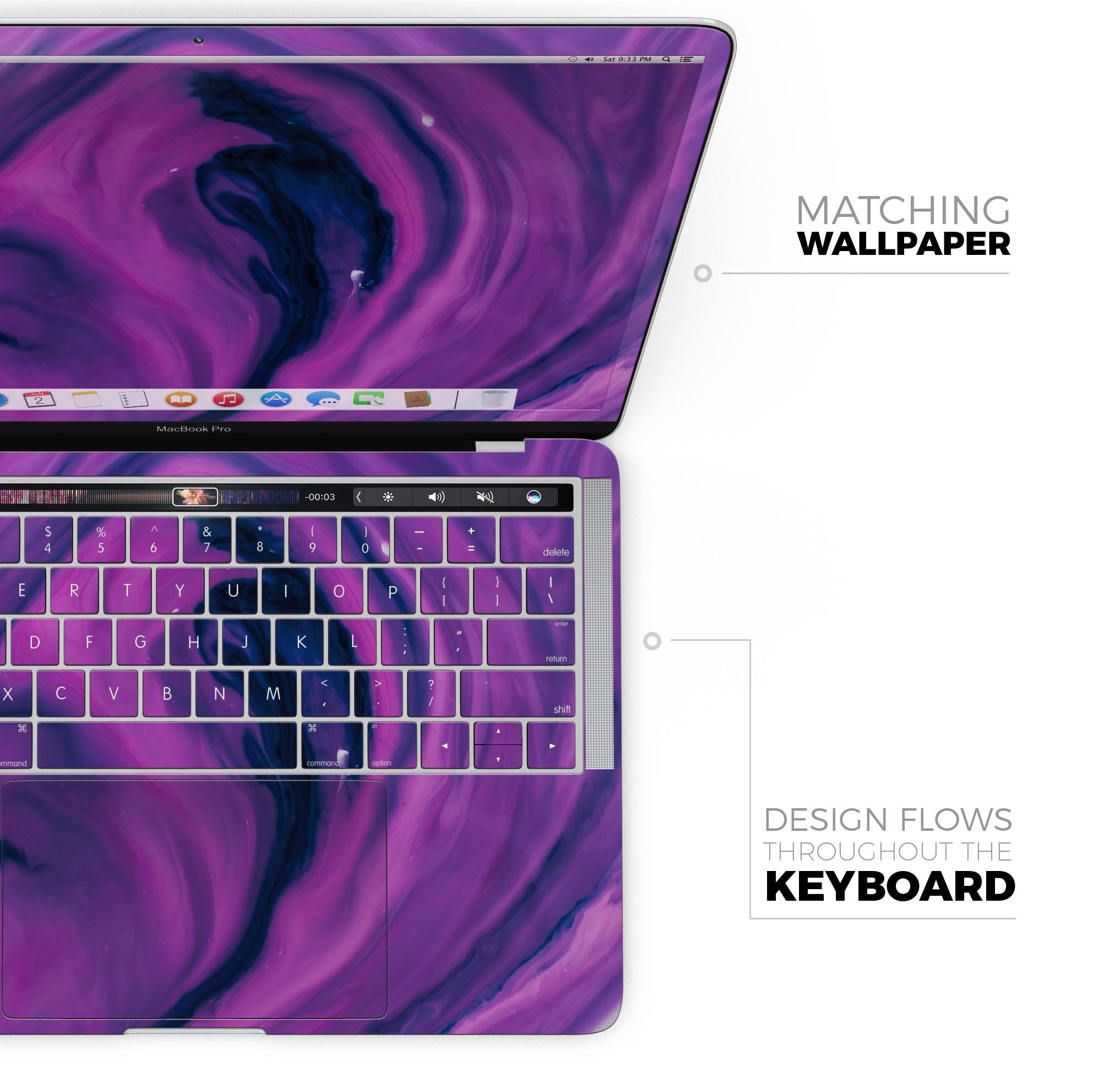 Modern Marble Purple Mix V1 skin decal wrap kit for MacBook, showcasing a stylish purple marble design with a smooth finish.