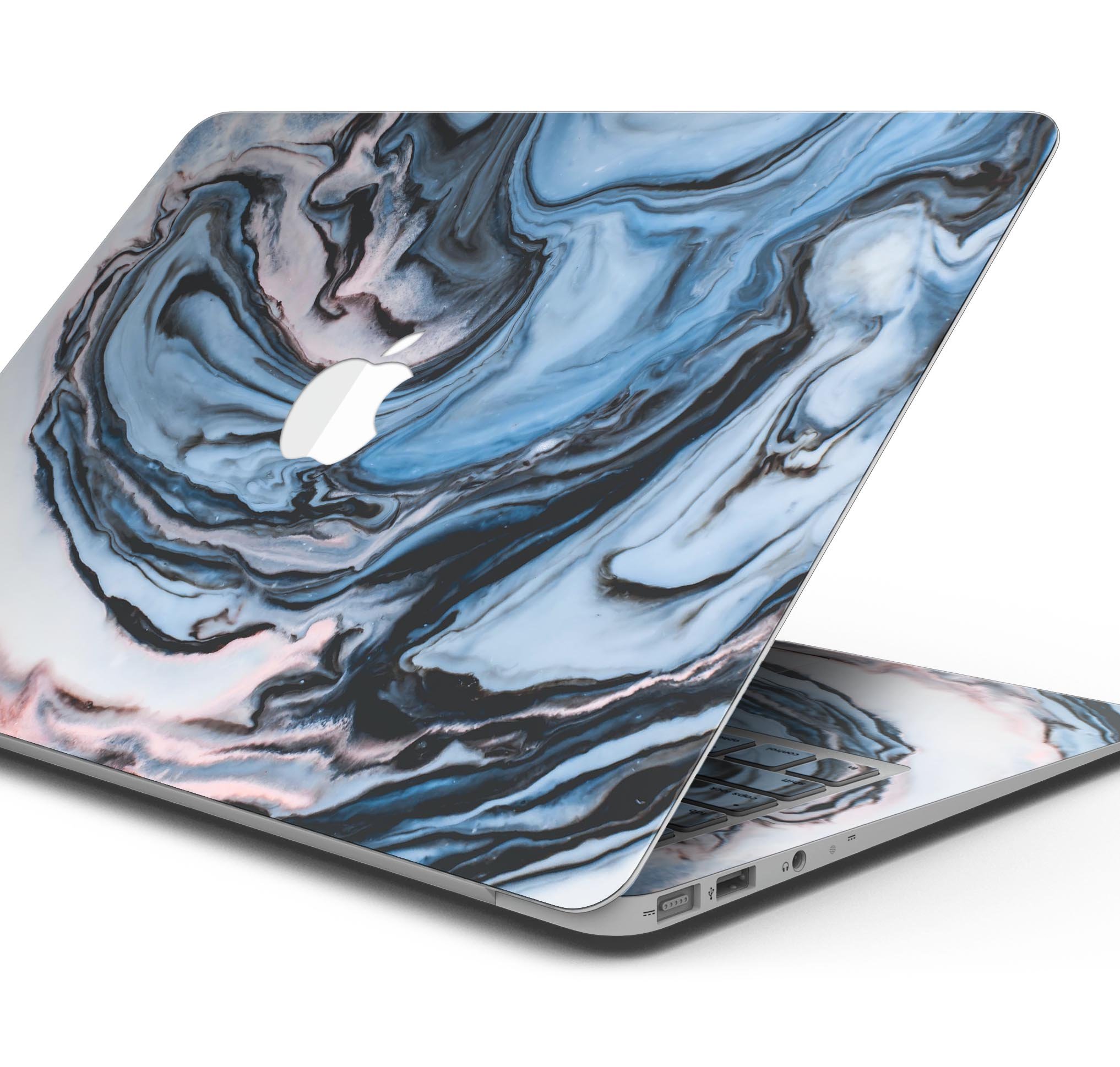 Modern Marble Subtle Blue Mix V1 skin decal wrap kit for MacBook, showcasing a stylish marble design with a soft-matte finish.