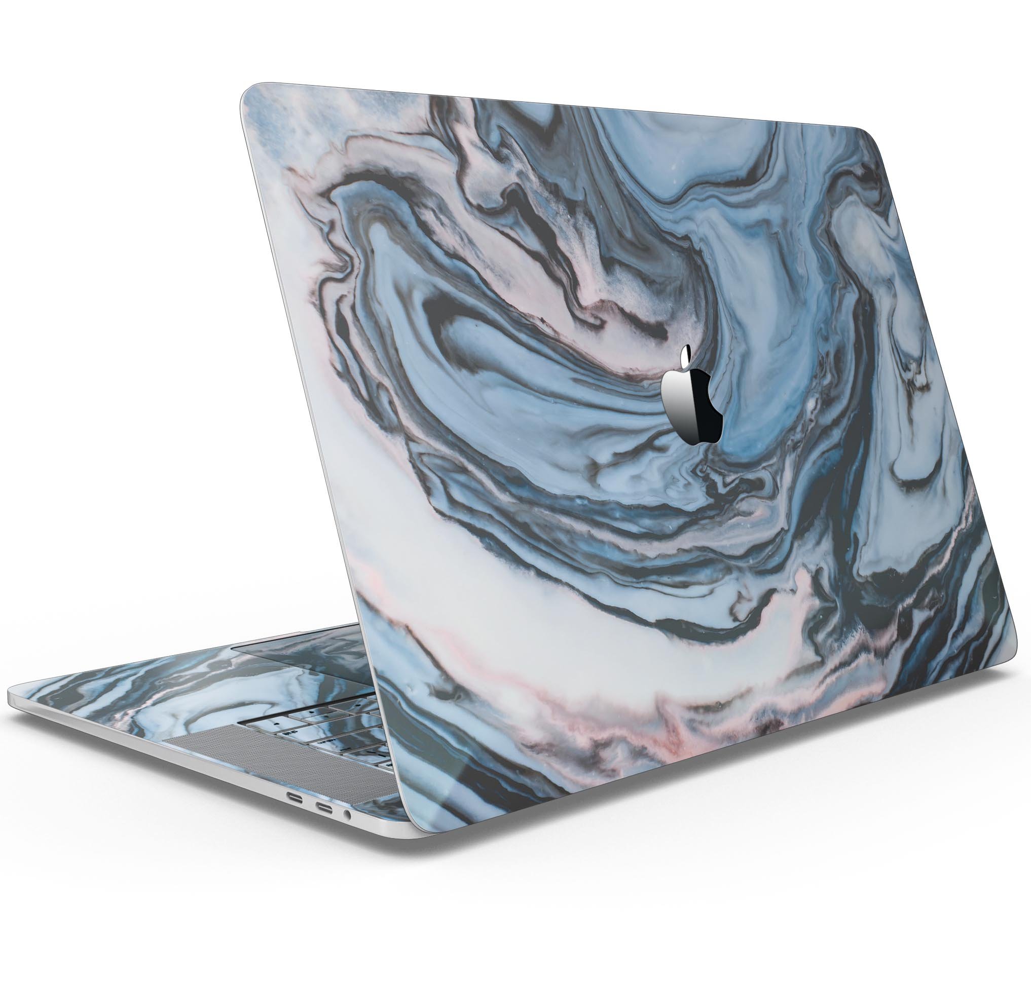 Modern Marble Subtle Blue Mix V1 skin decal wrap kit for MacBook, showcasing a stylish marble design with a soft-matte finish.