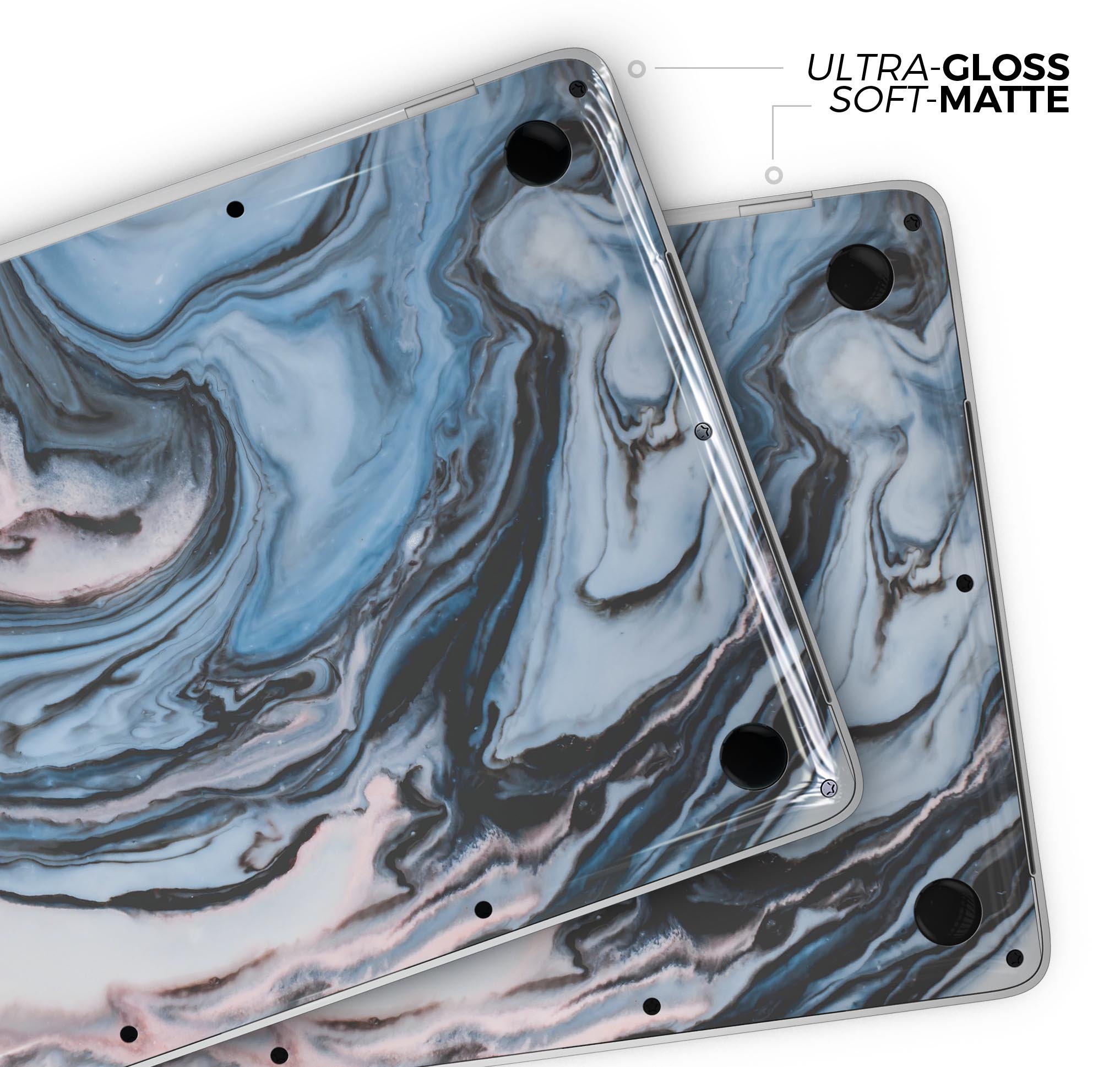 Modern Marble Subtle Blue Mix V1 skin decal wrap kit for MacBook, showcasing a stylish marble design with a soft-matte finish.