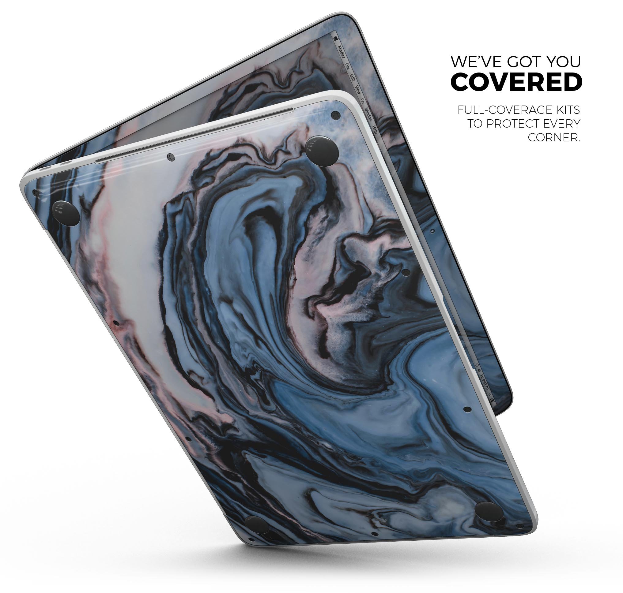 Modern Marble Subtle Blue Mix V1 skin decal wrap kit for MacBook, showcasing a stylish marble design with a soft-matte finish.