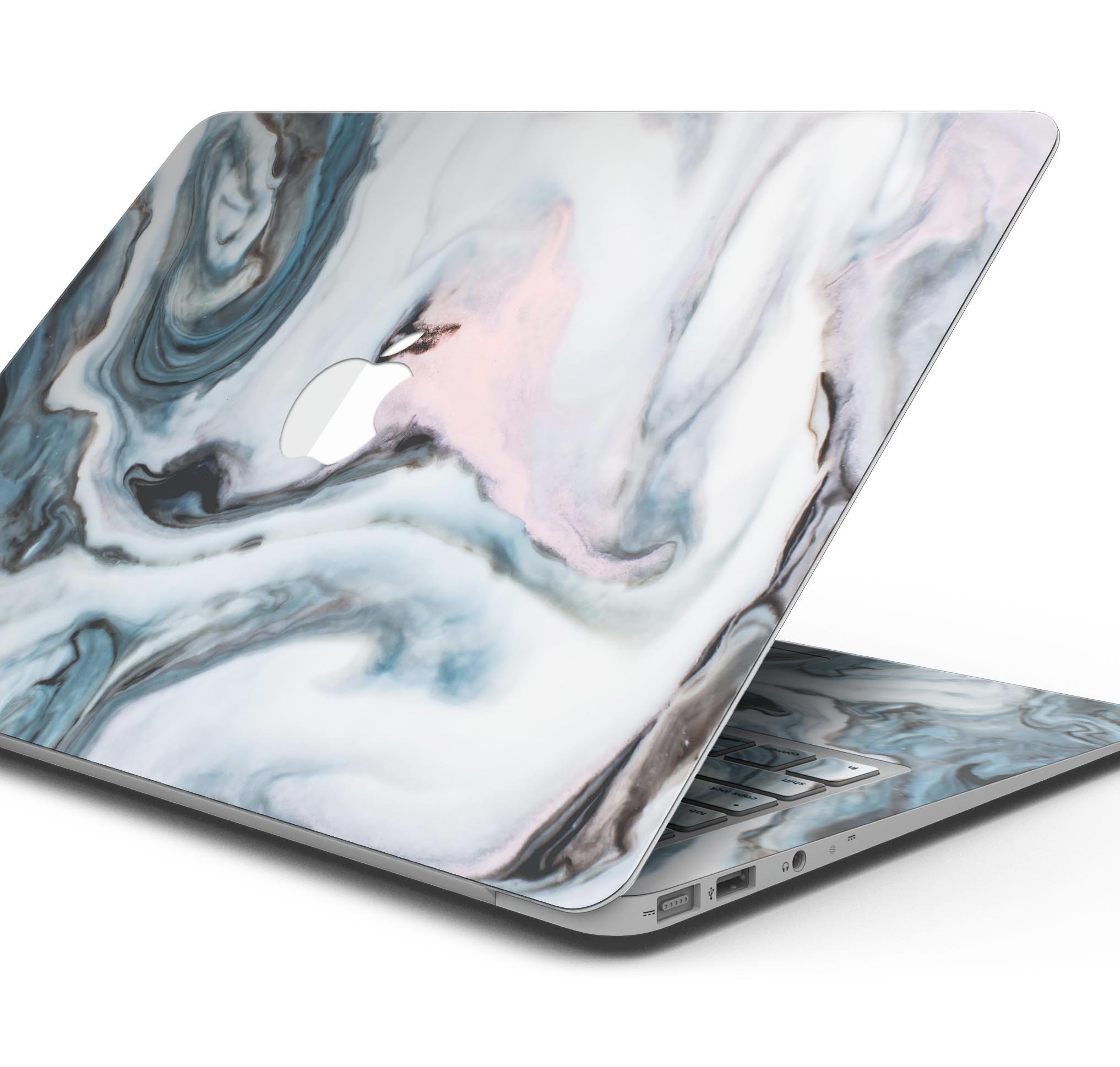 Modern Marble Subtle Blue Mix V2 skin decal wrap kit for Apple MacBook, showcasing a stylish marble design in subtle blue tones.