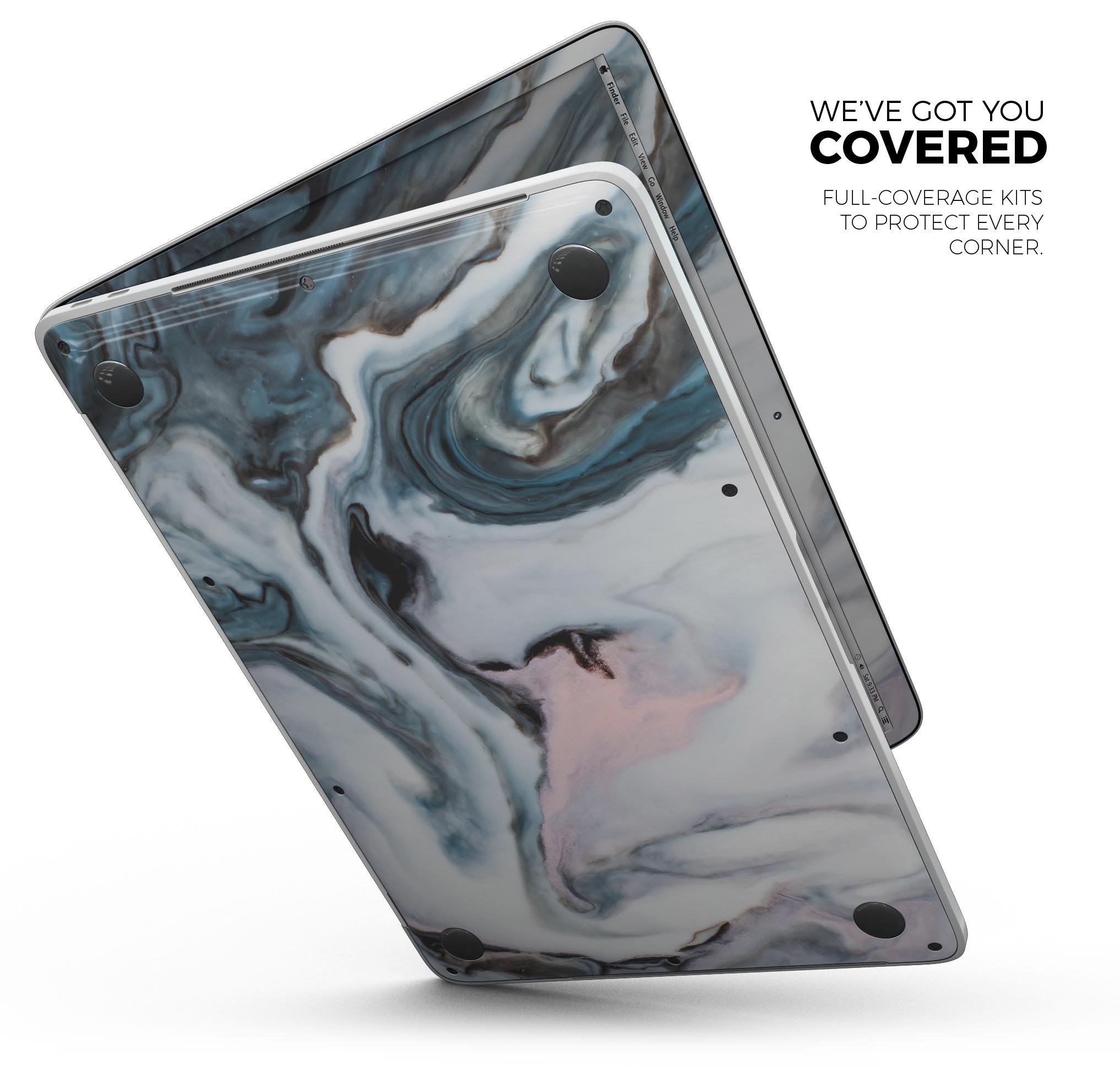 Modern Marble Subtle Blue Mix V2 skin decal wrap kit for Apple MacBook, showcasing a stylish marble design in subtle blue tones.