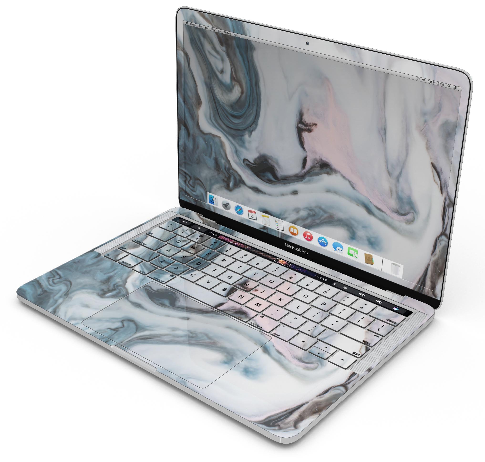 Modern Marble Subtle Blue Mix V2 skin decal wrap kit for Apple MacBook, showcasing a stylish marble design in subtle blue tones.