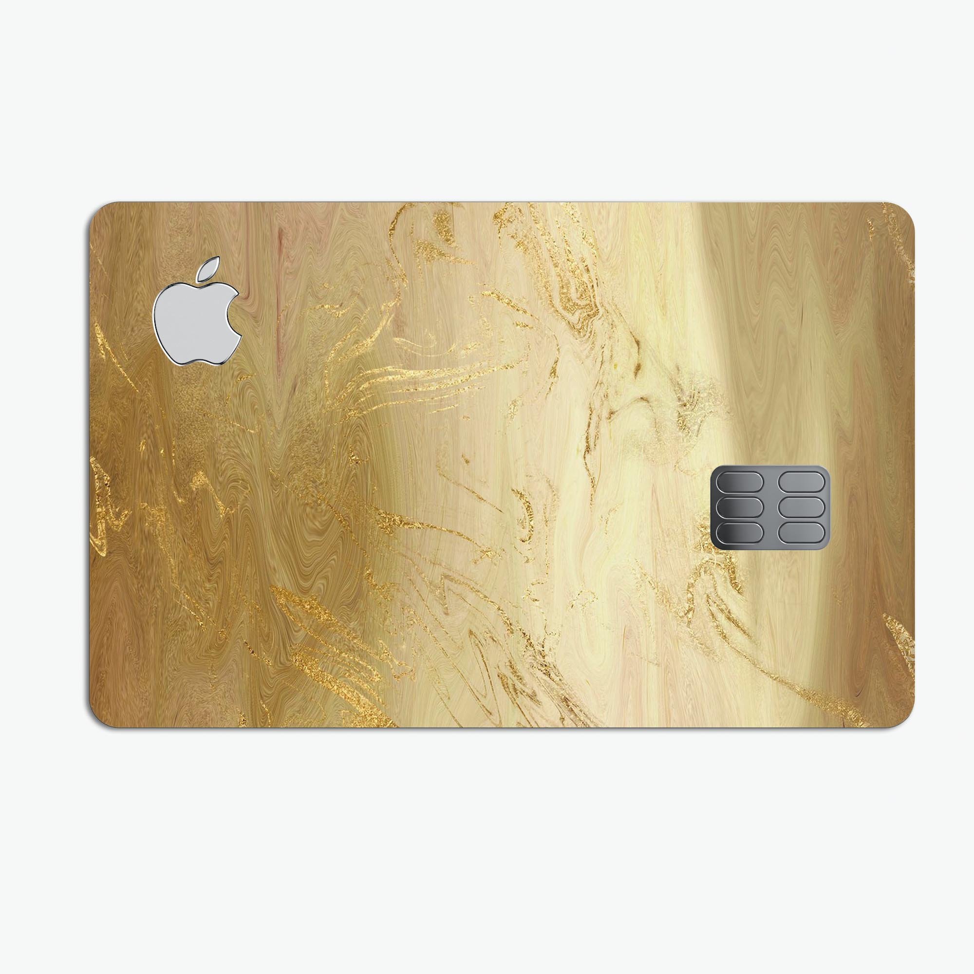 Molten Gold Digital Foil Swirl V12 skin kit for Apple Card, showcasing premium vinyl design and bubble-free installation.