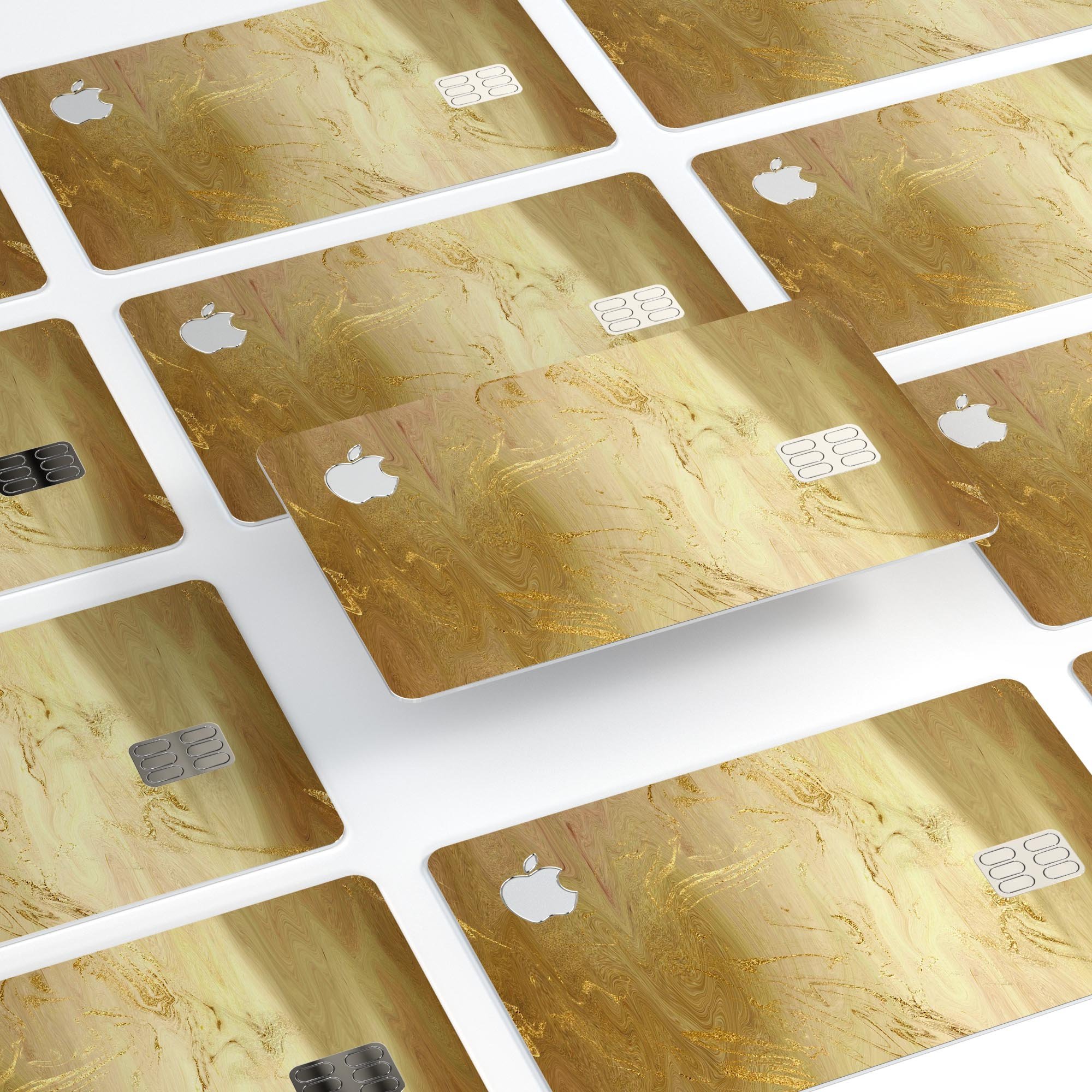 Molten Gold Digital Foil Swirl V12 skin kit for Apple Card, showcasing premium vinyl design and bubble-free installation.