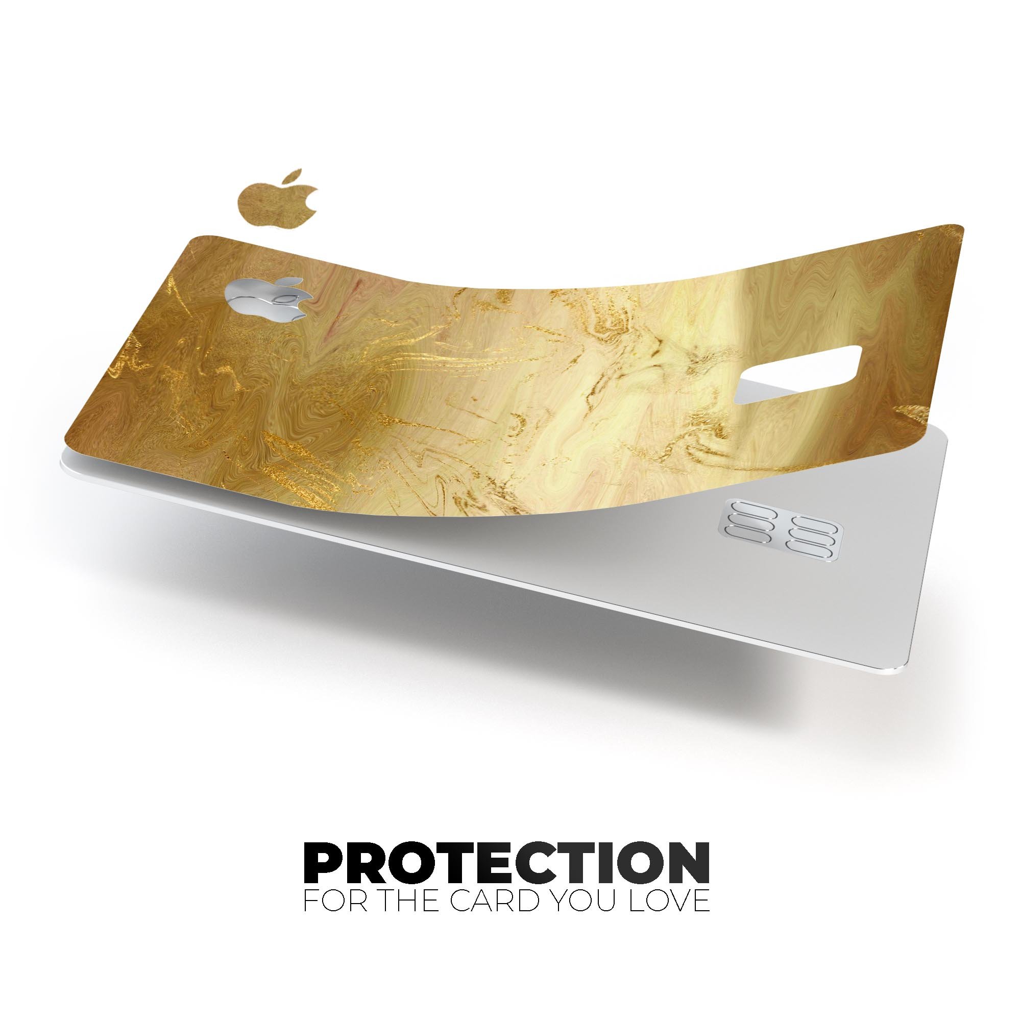 Molten Gold Digital Foil Swirl V12 skin kit for Apple Card, showcasing premium vinyl design and bubble-free installation.