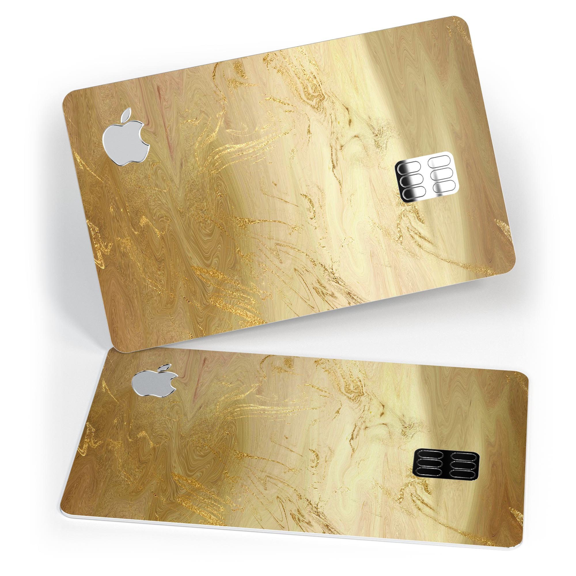 Molten Gold Digital Foil Swirl V12 skin kit for Apple Card, showcasing premium vinyl design and bubble-free installation.