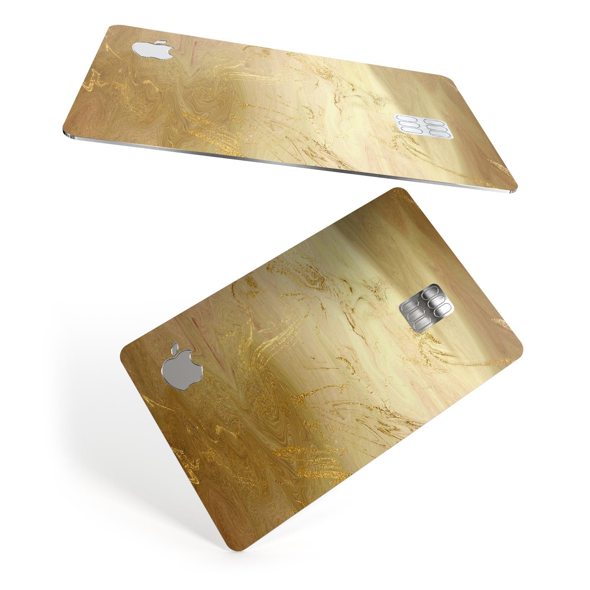 Molten Gold Digital Foil Swirl V12 skin kit for Apple Card, showcasing premium vinyl design and bubble-free installation.