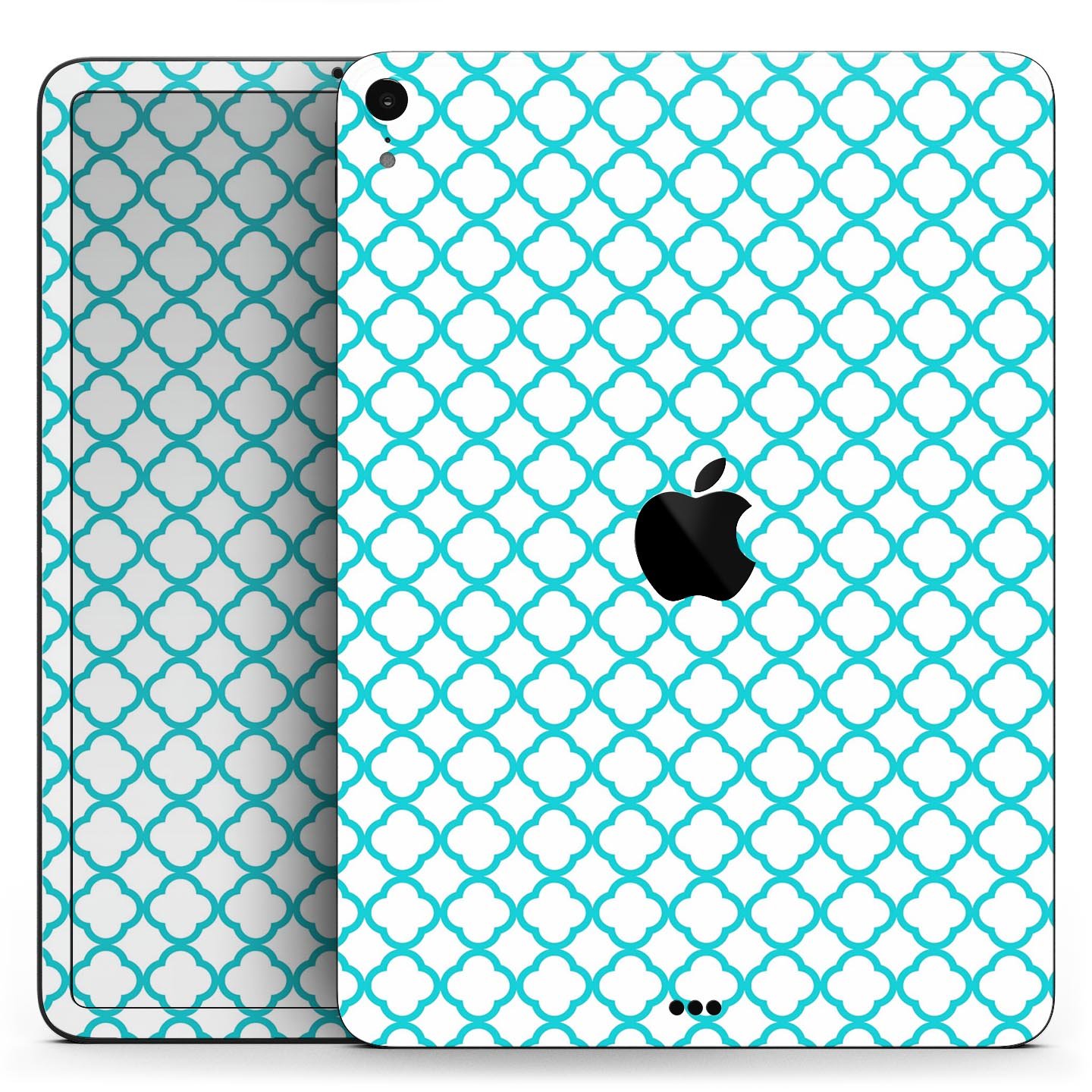 Moracan Teal on White Full Body Skin Decal for Apple iPad Pro, showcasing intricate design and premium quality.