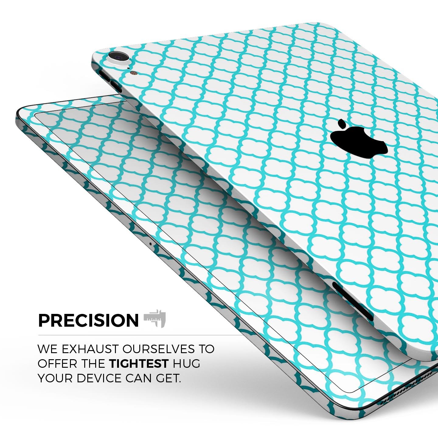 Moracan Teal on White Full Body Skin Decal for Apple iPad Pro, showcasing intricate design and premium quality.