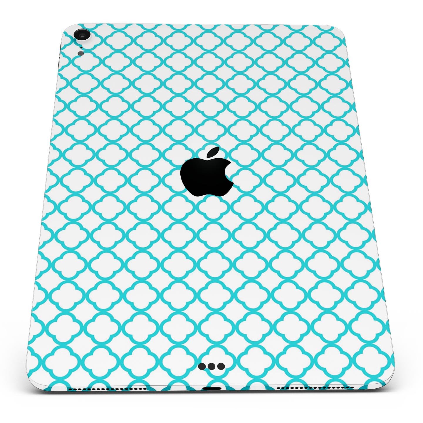 Moracan Teal on White Full Body Skin Decal for Apple iPad Pro, showcasing intricate design and premium quality.