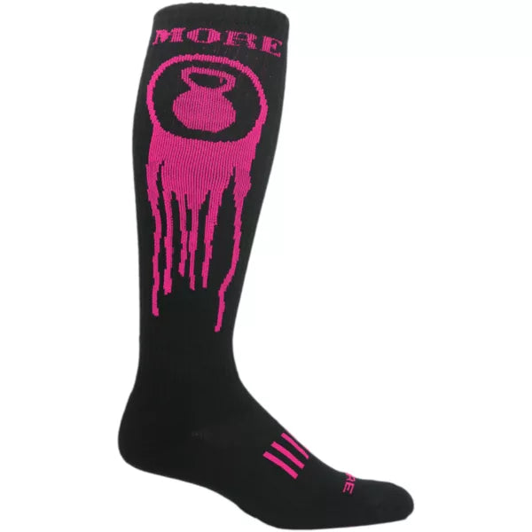 More Kettlebell Knee High Socks in Black/Pink, Black/Red, and White/Red, showcasing their stylish design and knee-high length.