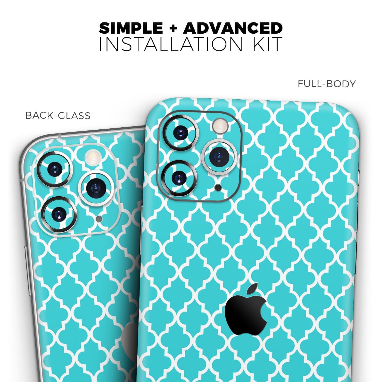 Moroccan Teal Pattern Skin-Kit for Apple iPhone 14, showcasing vibrant design and premium vinyl material.