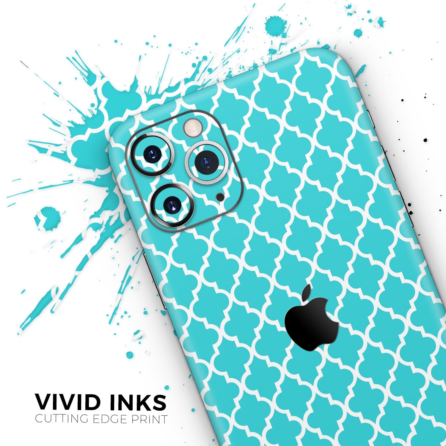 Moroccan Teal Pattern Skin-Kit for Apple iPhone 14, showcasing vibrant design and premium vinyl material.