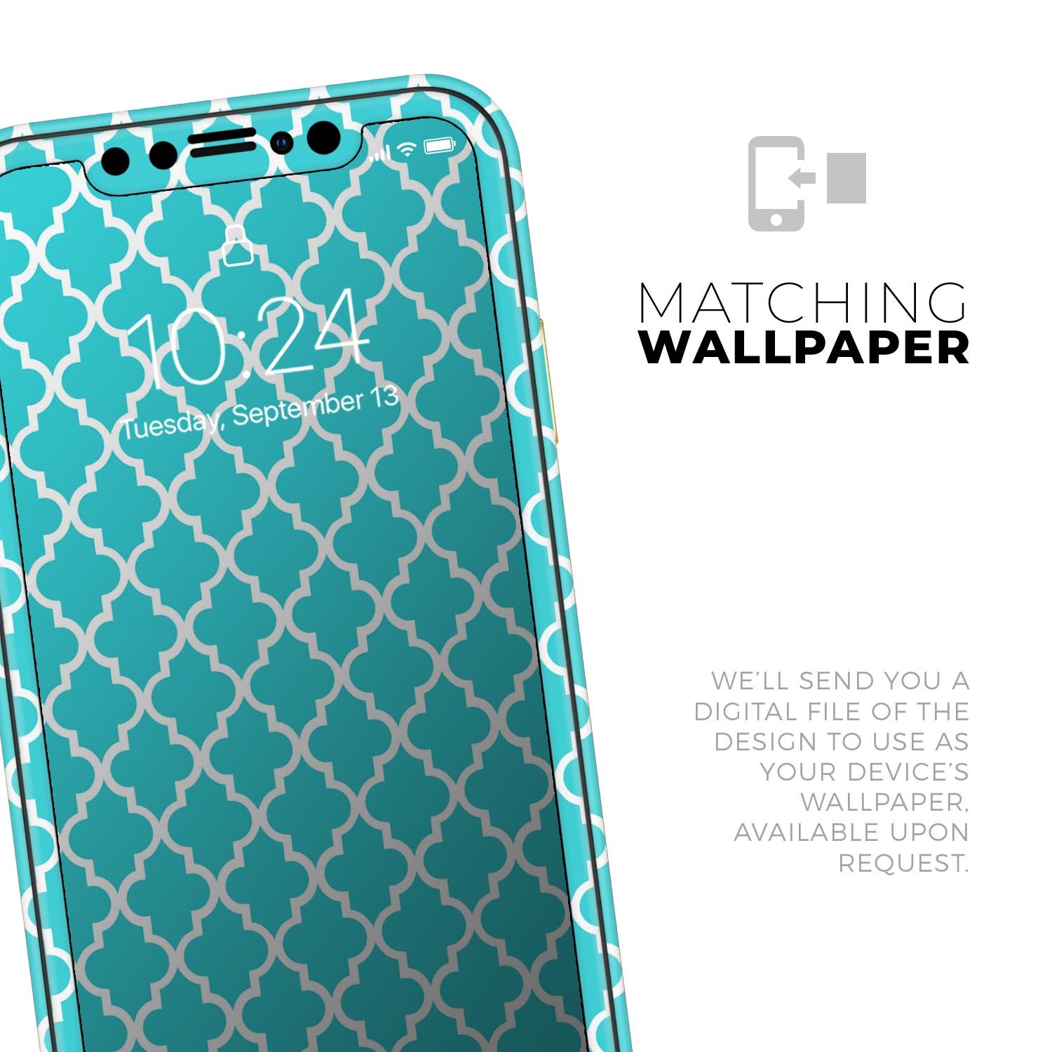 Moroccan Teal Pattern Skin-Kit for Apple iPhone 14, showcasing vibrant design and premium vinyl material.