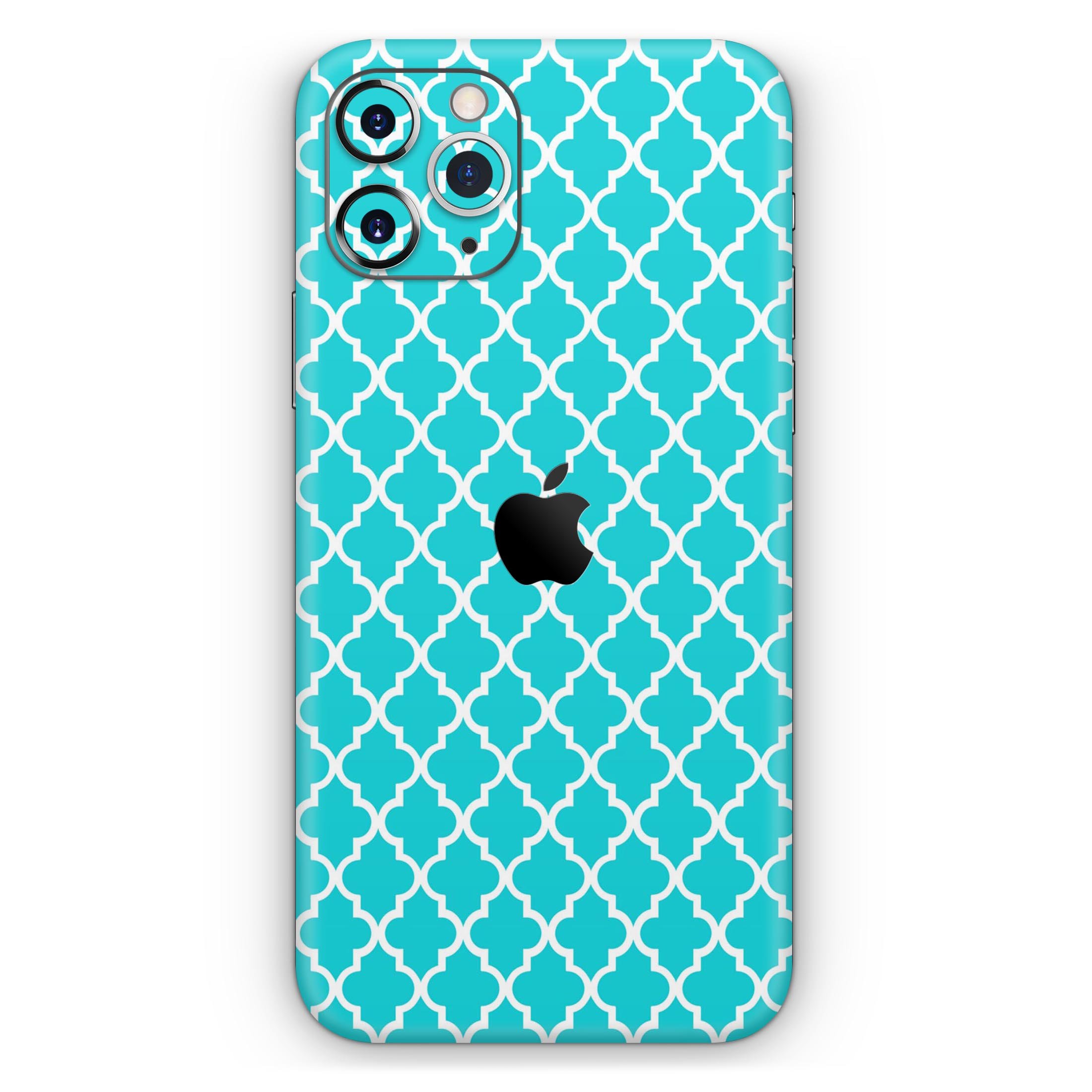 Moroccan Teal Pattern Skin-Kit for Apple iPhone 14, showcasing vibrant design and premium vinyl material.