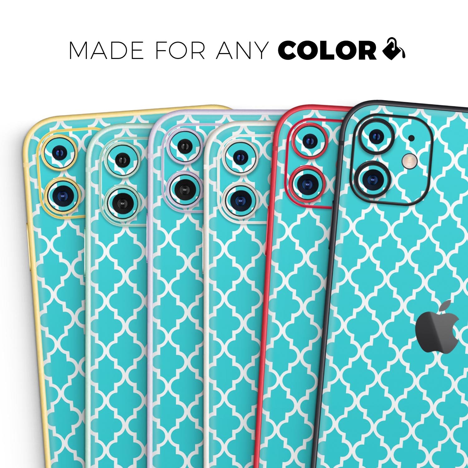 Moroccan Teal Pattern Skin-Kit for Apple iPhone 14, showcasing vibrant design and premium vinyl material.