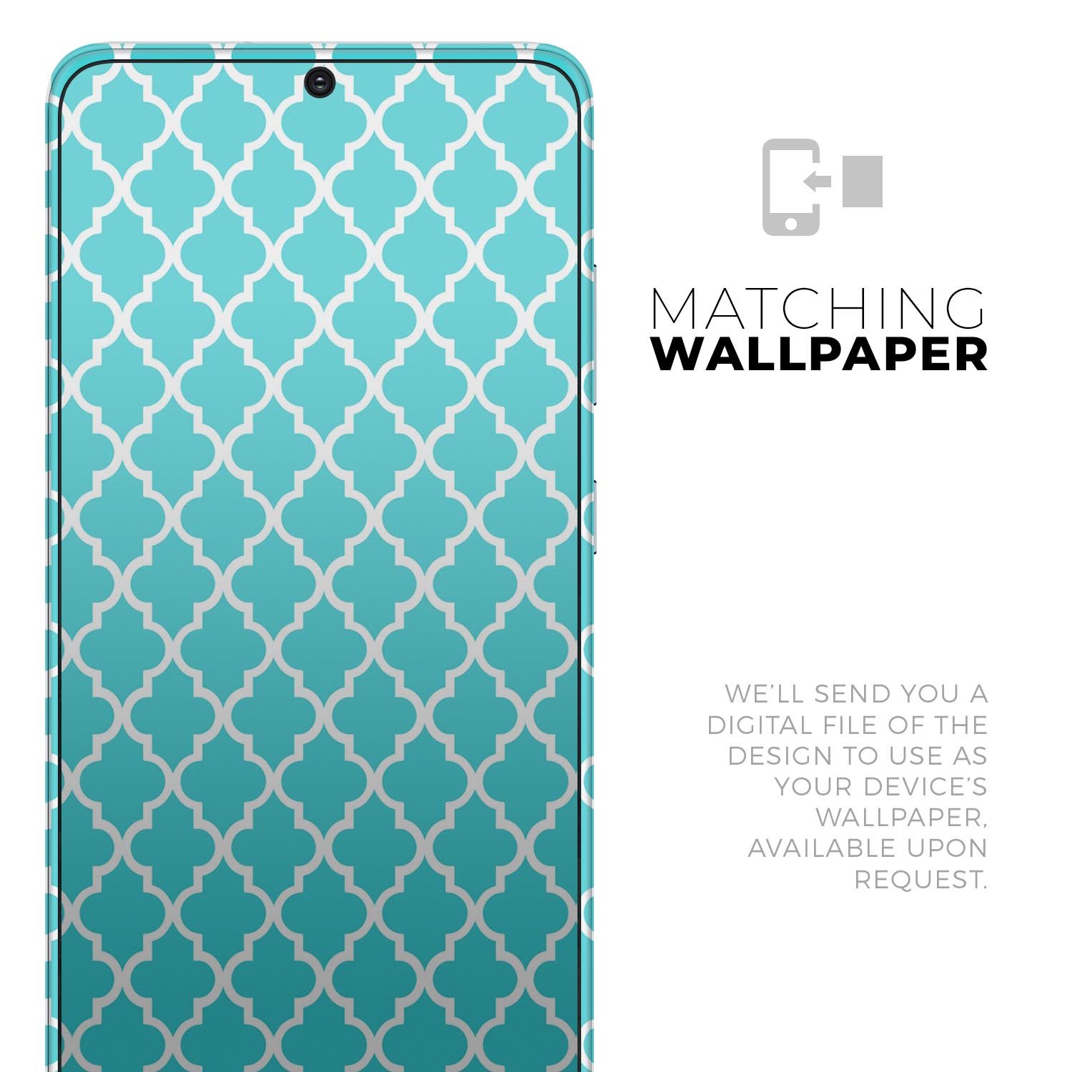 Morocan Teal Pattern Skin-Kit for Samsung Galaxy S20, showcasing vibrant teal design on a sleek device.