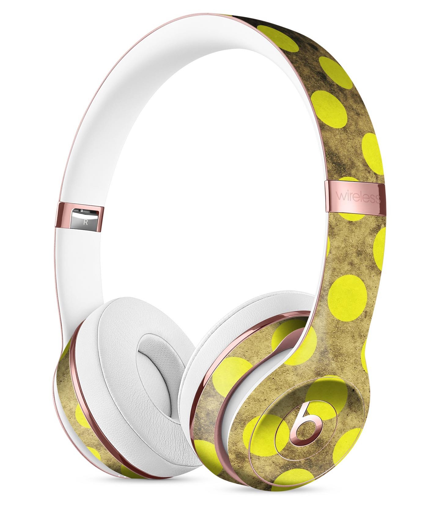 Mottled Black and Yellow Polkadots Full-Body Skin Kit for Beats by Dre Solo 3 Wireless Headphones, showcasing vibrant design and premium material.