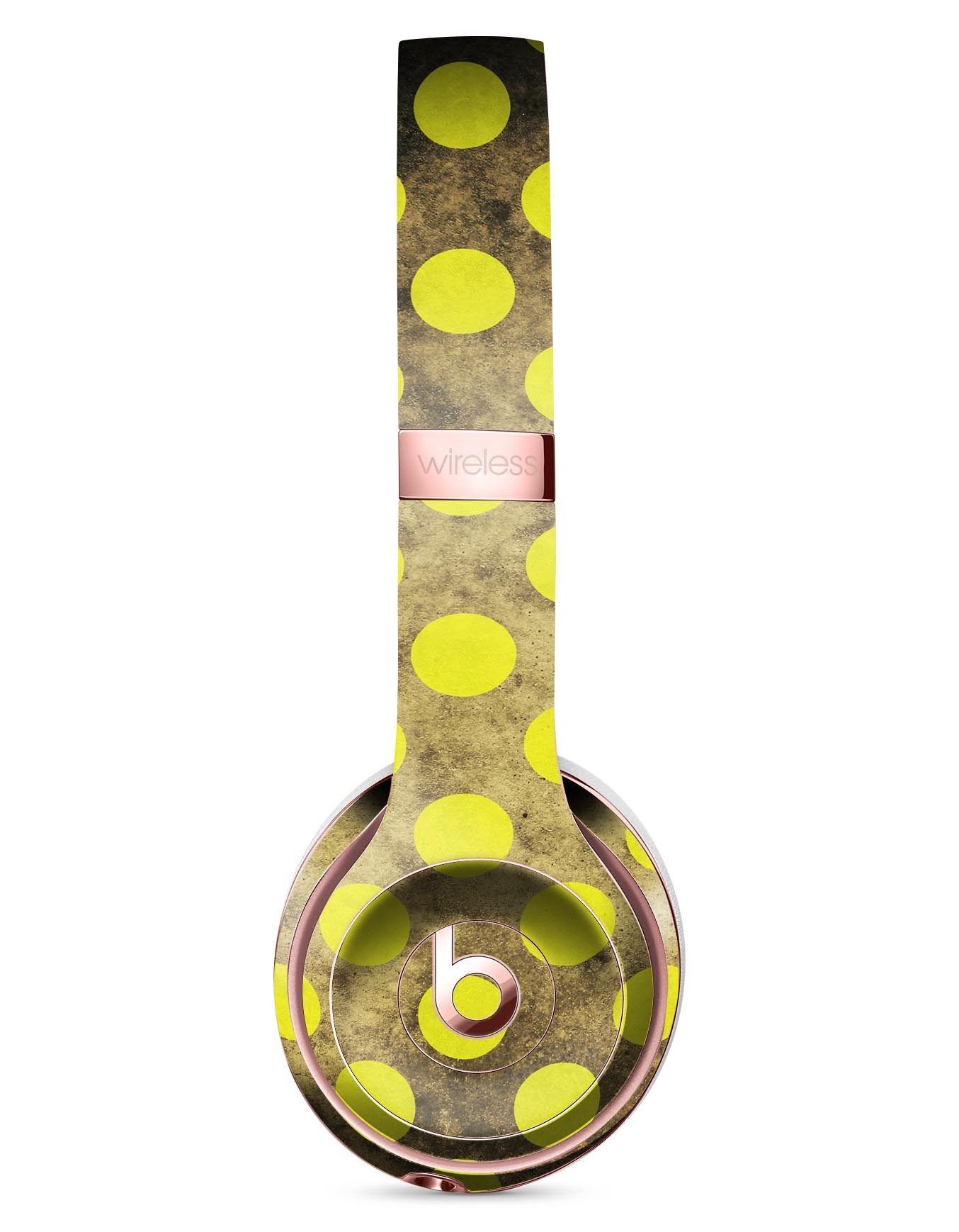 Mottled Black and Yellow Polkadots Full-Body Skin Kit for Beats by Dre Solo 3 Wireless Headphones, showcasing vibrant design and premium material.