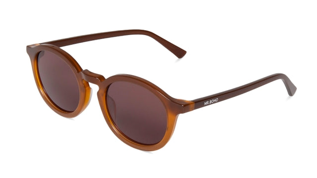 MR BOHO CHAMBERI AVJ6-08 round frame glasses in brown acetate, showcasing a stylish unisex design.