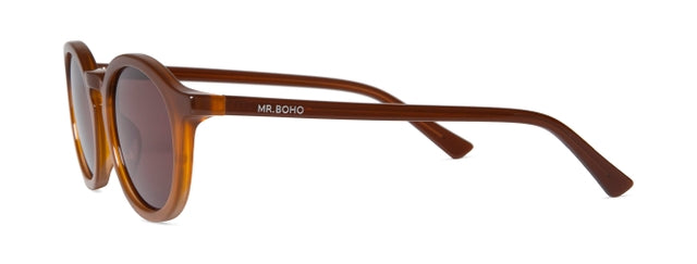 MR BOHO CHAMBERI AVJ6-08 round frame glasses in brown acetate, showcasing a stylish unisex design.