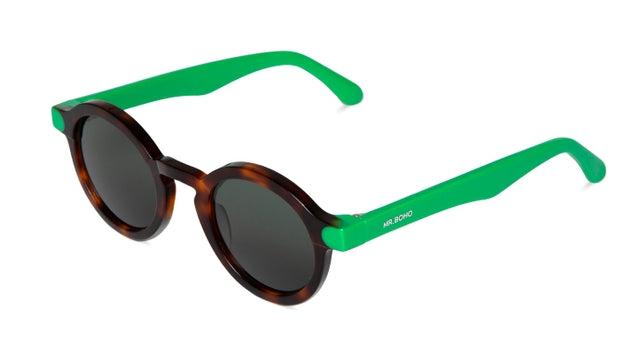 MR BOHO Dalston RF2-11 round green acetate glasses with full-rimmed frame, suitable for unisex wear.